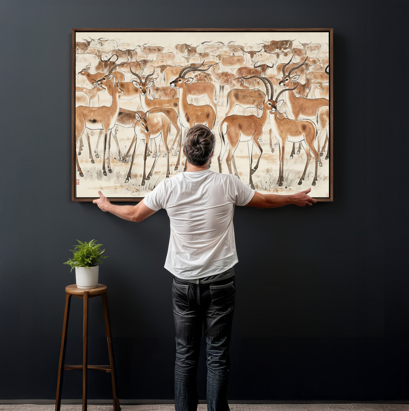 67375088-MGV-CV-36X24 - Farmhouse Animals Wall Art Canvas Print - Abstract Farm Animal Drawing Mid-Century Wall Art for Cabin Decor
