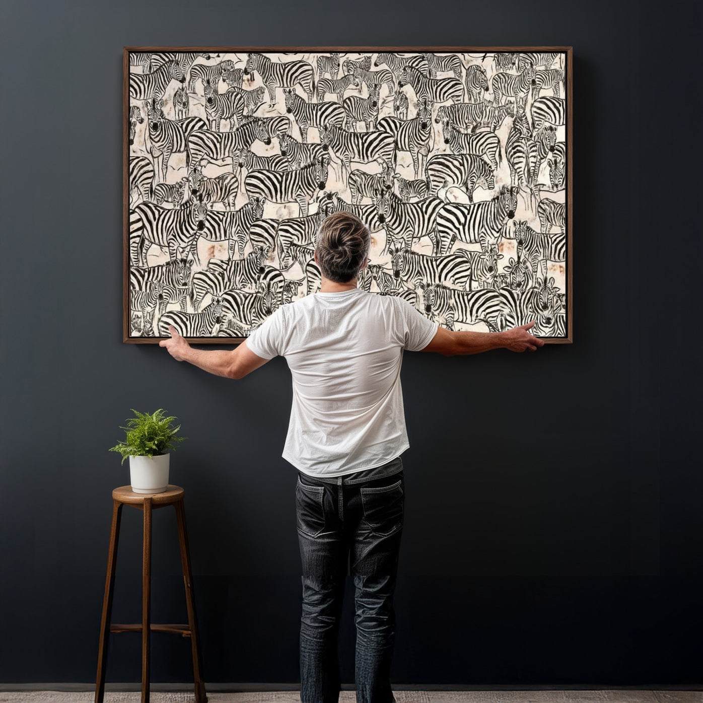 76453377-MGV-CV-36X24 - Farmhouse Animals Wall Art Canvas Print - Abstract Farm Animal Drawing Mid-Century Wall Art for Cabin Decor