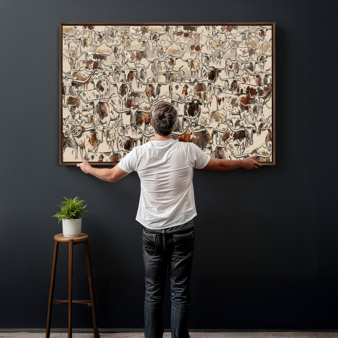 94808502-MGV-CV-36X24 - Farmhouse Animals Wall Art Canvas Print - Abstract Farm Animal Drawing Mid-Century Wall Art for Cabin Decor
