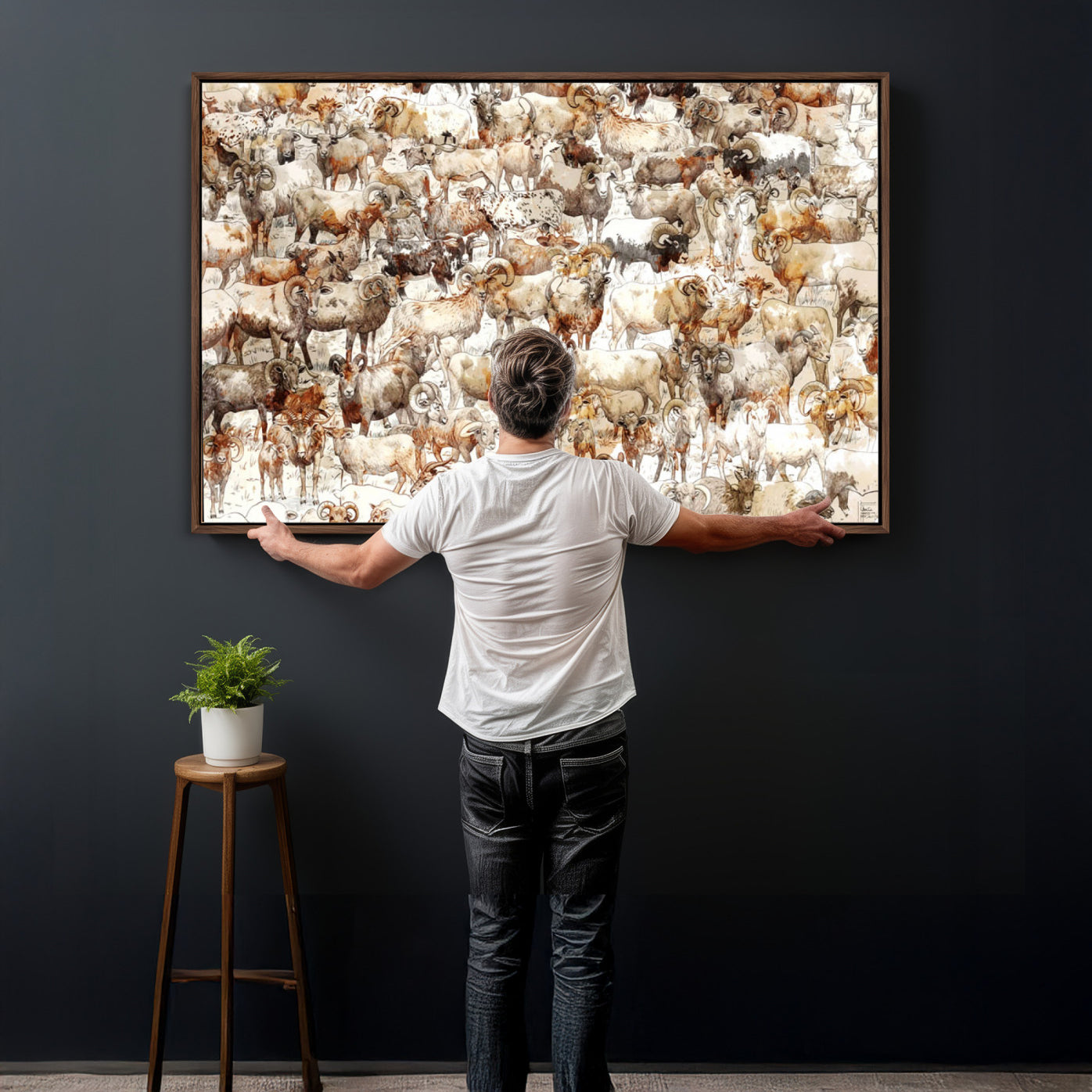 95103864-MGV-CV-36X24 - Farmhouse Animals Wall Art Canvas Print - Abstract Farm Animal Drawing Mid-Century Wall Art for Cabin Decor