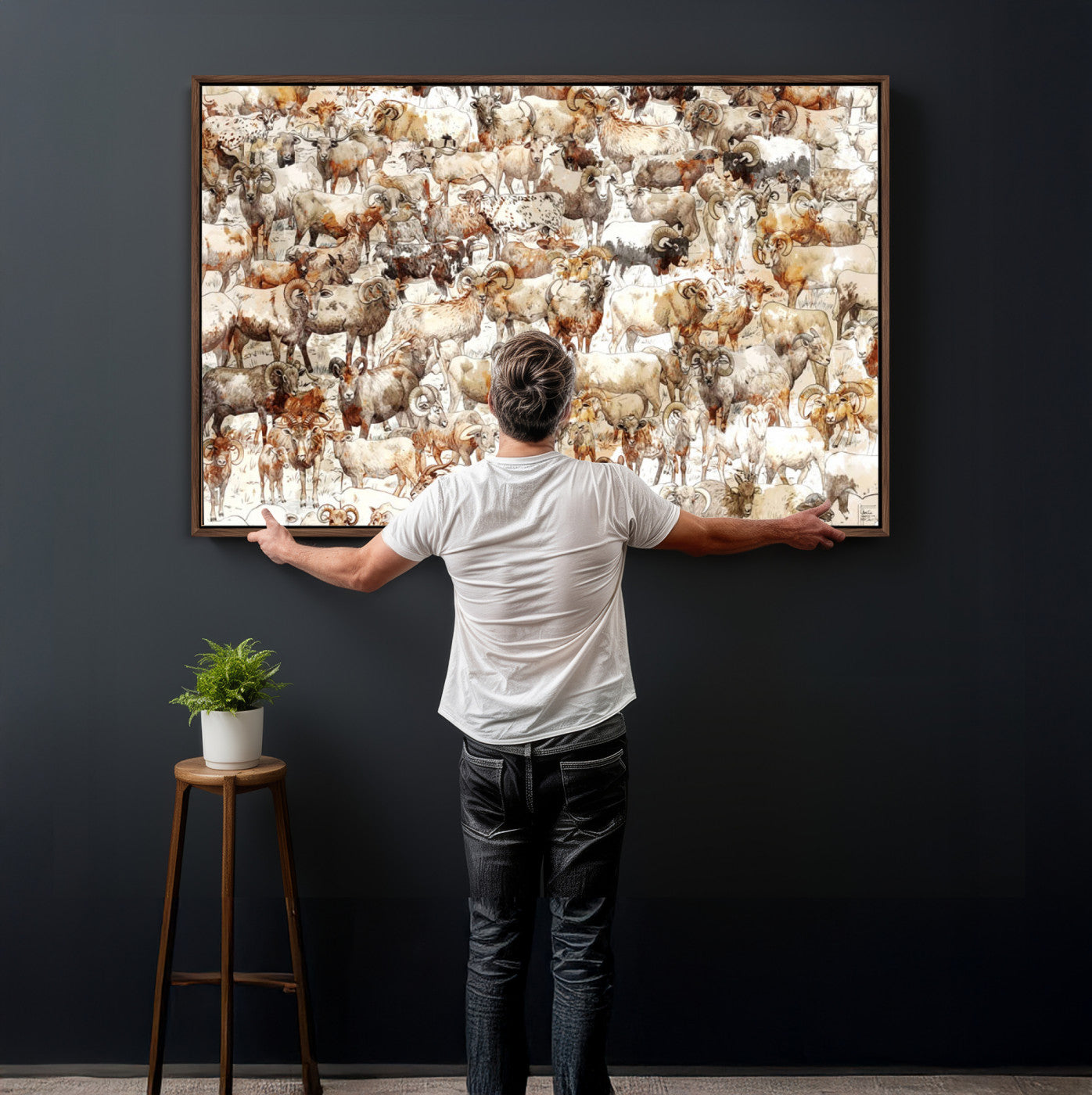 95103864-MGV-CV-36X24 - Farmhouse Animals Wall Art Canvas Print - Abstract Farm Animal Drawing Mid-Century Wall Art for Cabin Decor