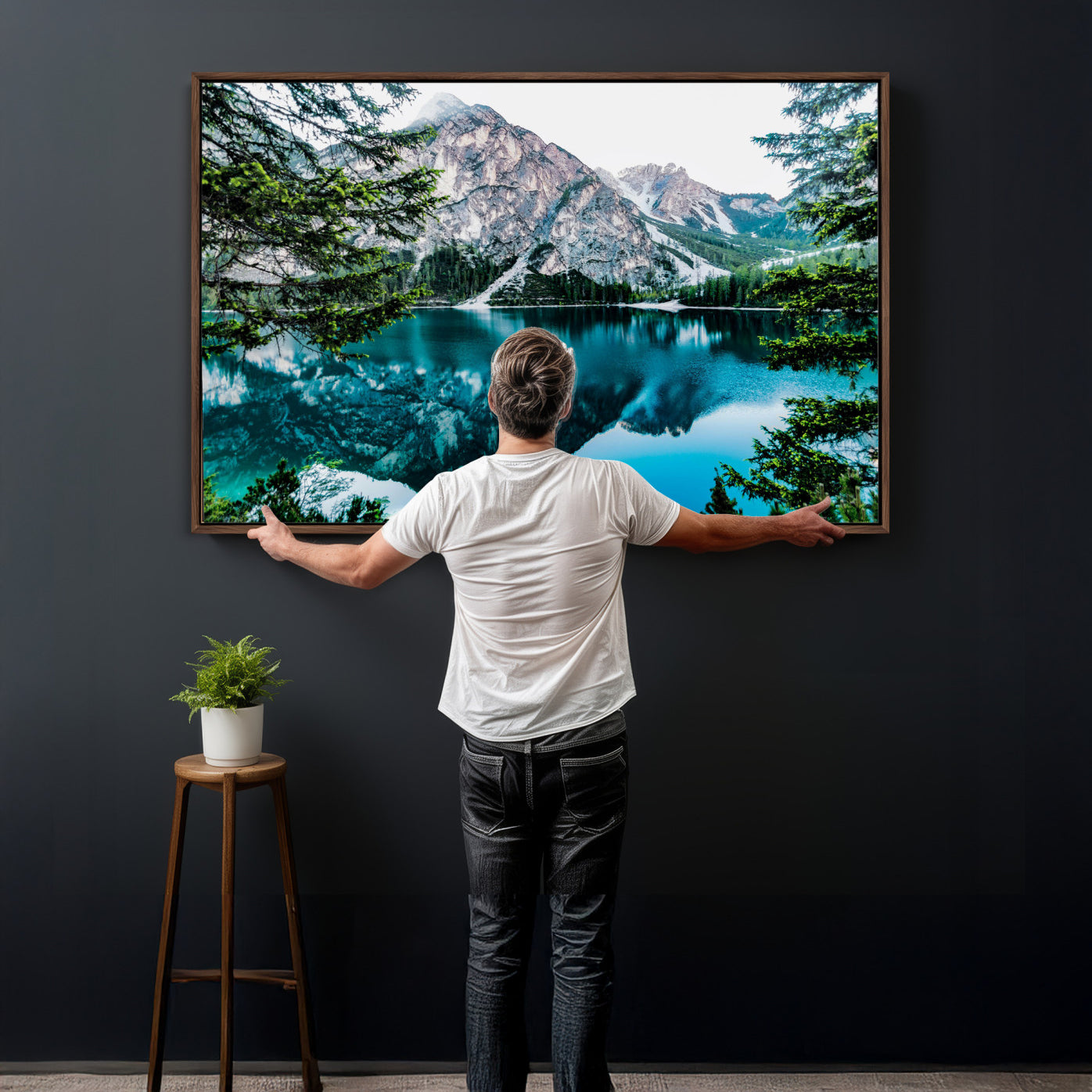 61202865-MGV-CV-36X24 - Alpine Mountain Lake Wall Art Canvas Print – Turquoise Reflection Landscape Photography Artwork Print for Living Room, Cabin, and Nature Home Decor