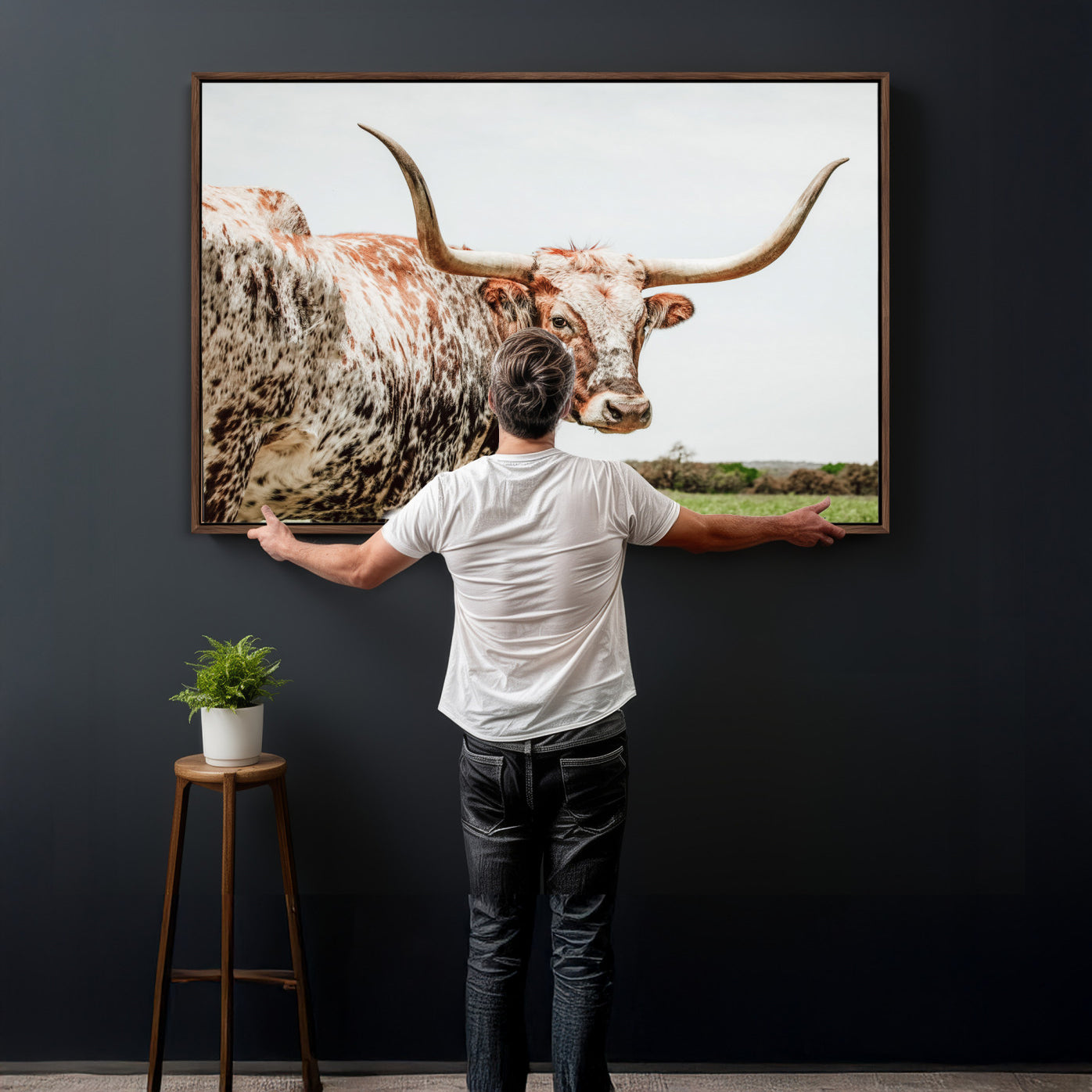 66606054-MGV-CV-36X24 - Texas Longhorn Bull Wall Art Canvas Print – Rustic Western Cattle Photography Artwork Print for Farmhouse, Ranch, Cabin, and Western Home Decor