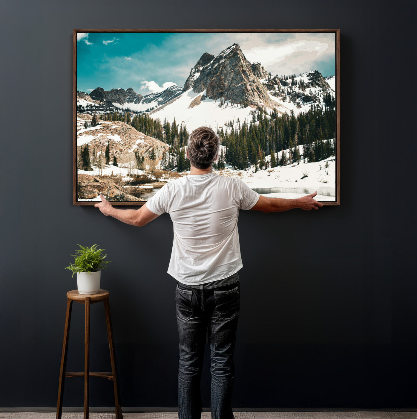 56837070-MGV-CV-36X24 - Snowy Mountain Landscape Wall Art Canvas Print, Alpine Pine Forest Winter Nature Wall Decor for Living Room and Office