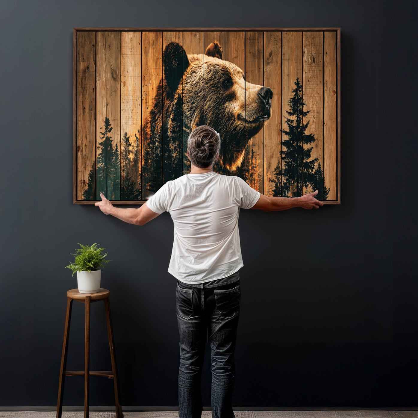 31552198-MGV-CV-36X24 - Rustic Bear Wall Art Canvas Print – Woodland Wildlife Artwork Print for Cabin, Lodge, and Farmhouse Home Decor