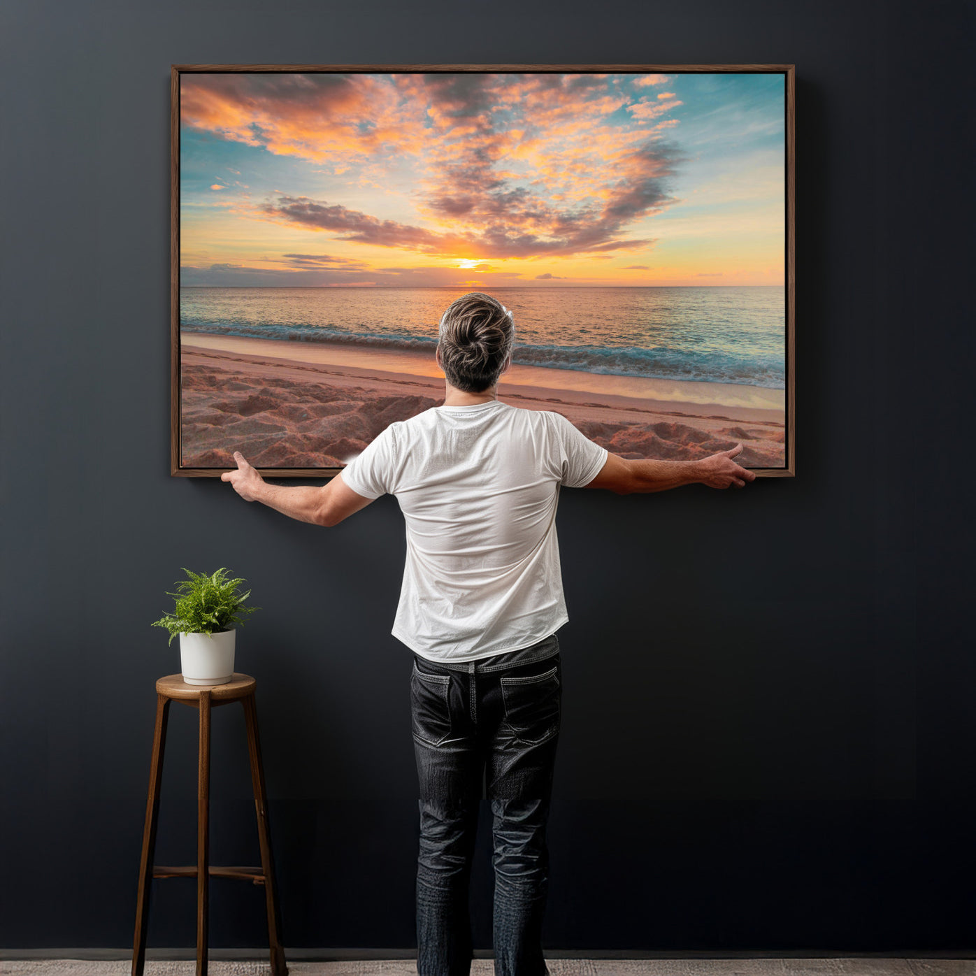 47151409-MGV-CV-36X24 - Sunset Beach Walk Wall Art Canvas Print – Soft Coastal Photography Artwork Print for Bedroom, Living Room, and Serene Home Decor