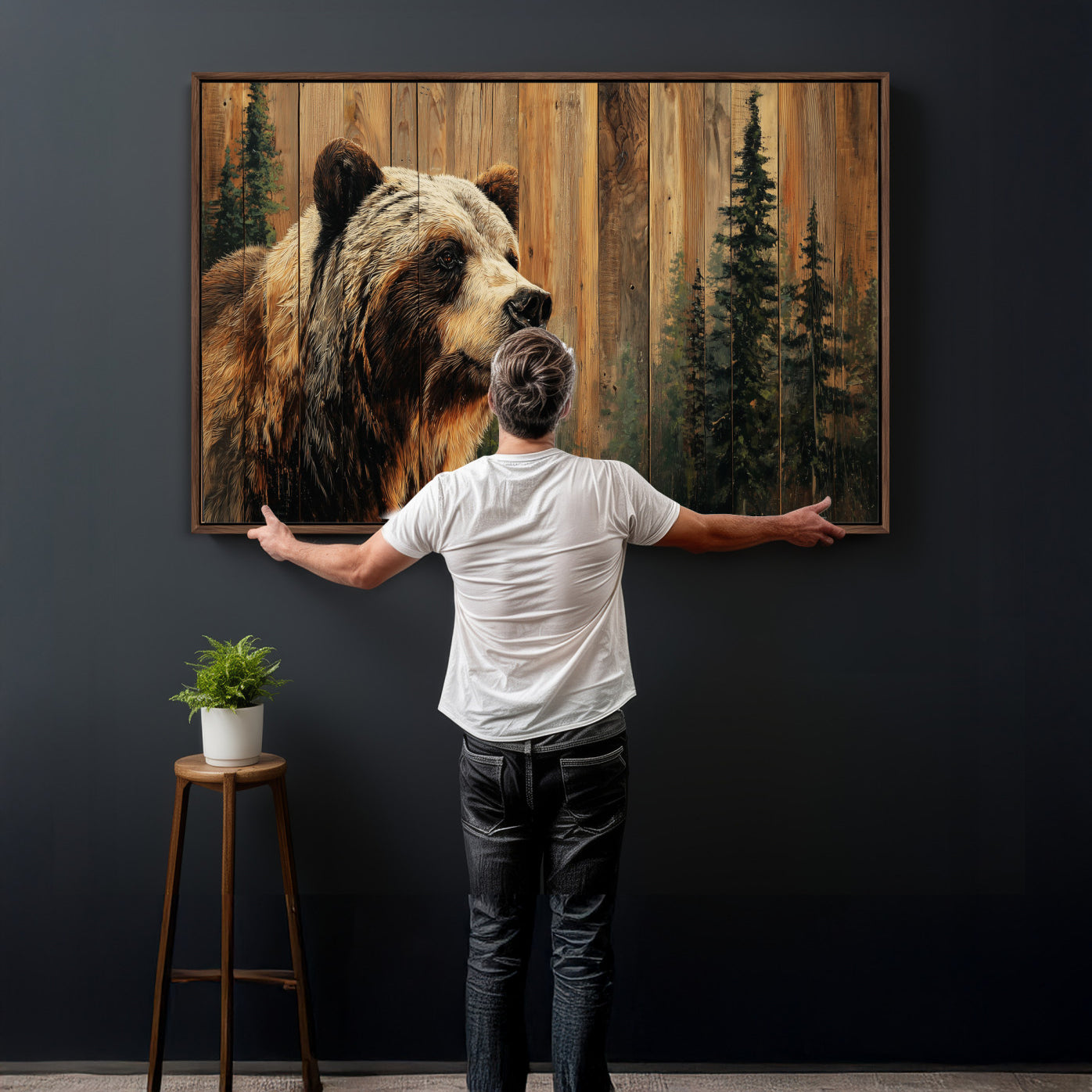 75645180-MGV-CV-36X24 - Grizzly Bear Wall Art Canvas Print, Rustic Wildlife Bear Artwork, Forest Animal Painting, Cabin Lodge Nature Wall Decor