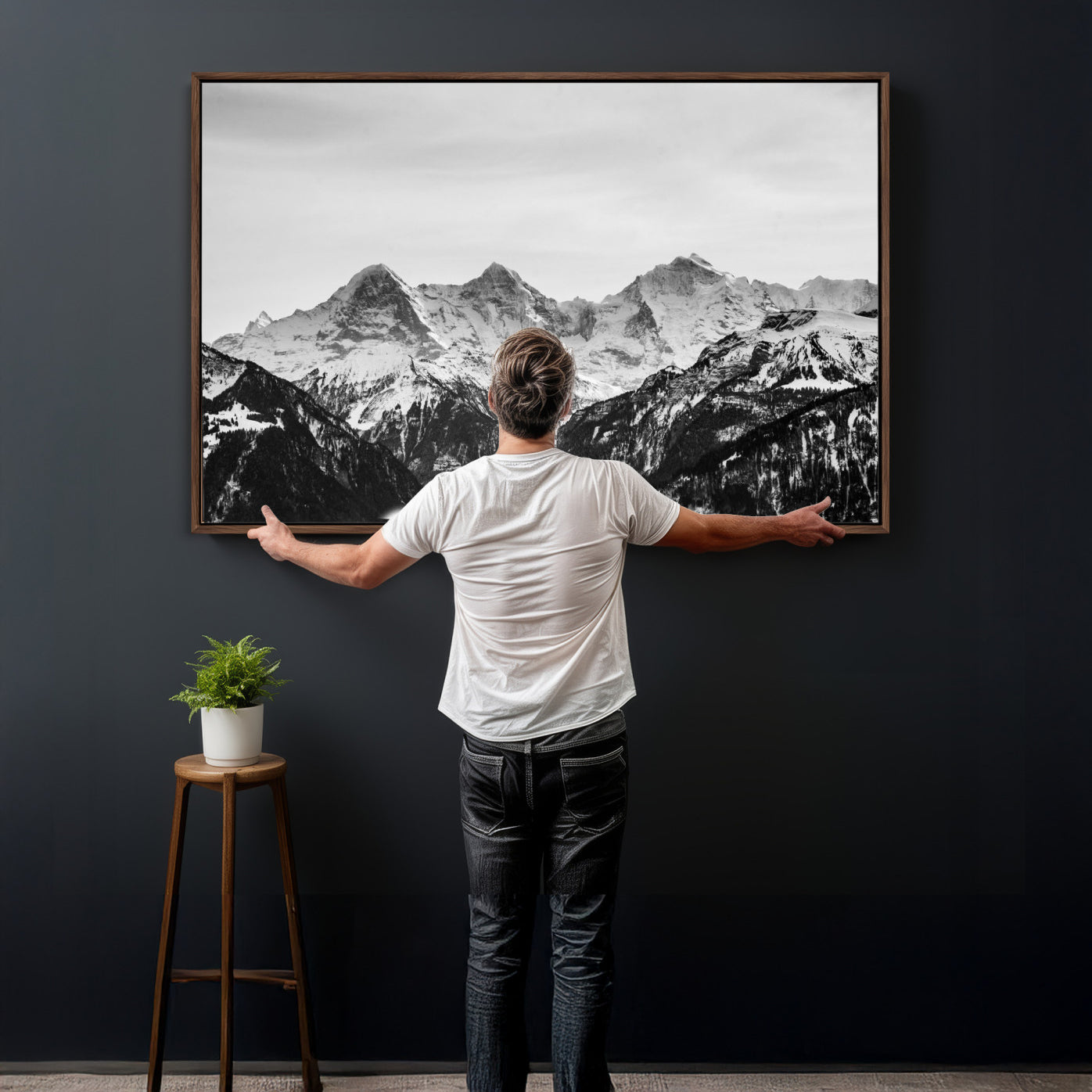 85684934-MGV-CV-36X24 - Black and White Mountain Wall Art Canvas Print, Snowy Alpine Peaks Landscape Photography, Minimal Monochrome Mountain Art, Scenic Nature Wall Decor