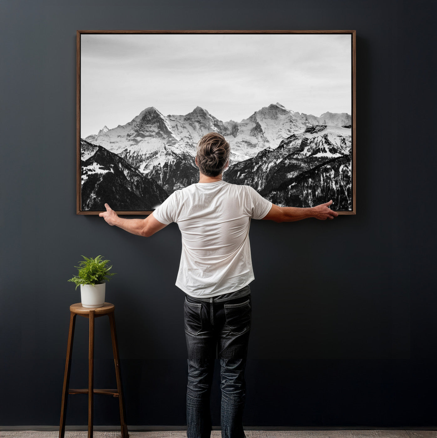 85684934-MGV-CV-36X24 - Black and White Mountain Wall Art Canvas Print, Snowy Alpine Peaks Landscape Photography, Minimal Monochrome Mountain Art, Scenic Nature Wall Decor