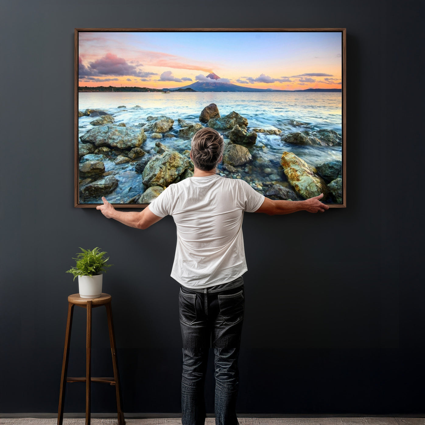 46869511-MGV-CV-36X24 - Mayon Volcano Seascape Landscape Wall Art Canvas Print, Tropical Ocean Shore Mountain Canvas Print, Philippines Coastal Scenic Art Printing