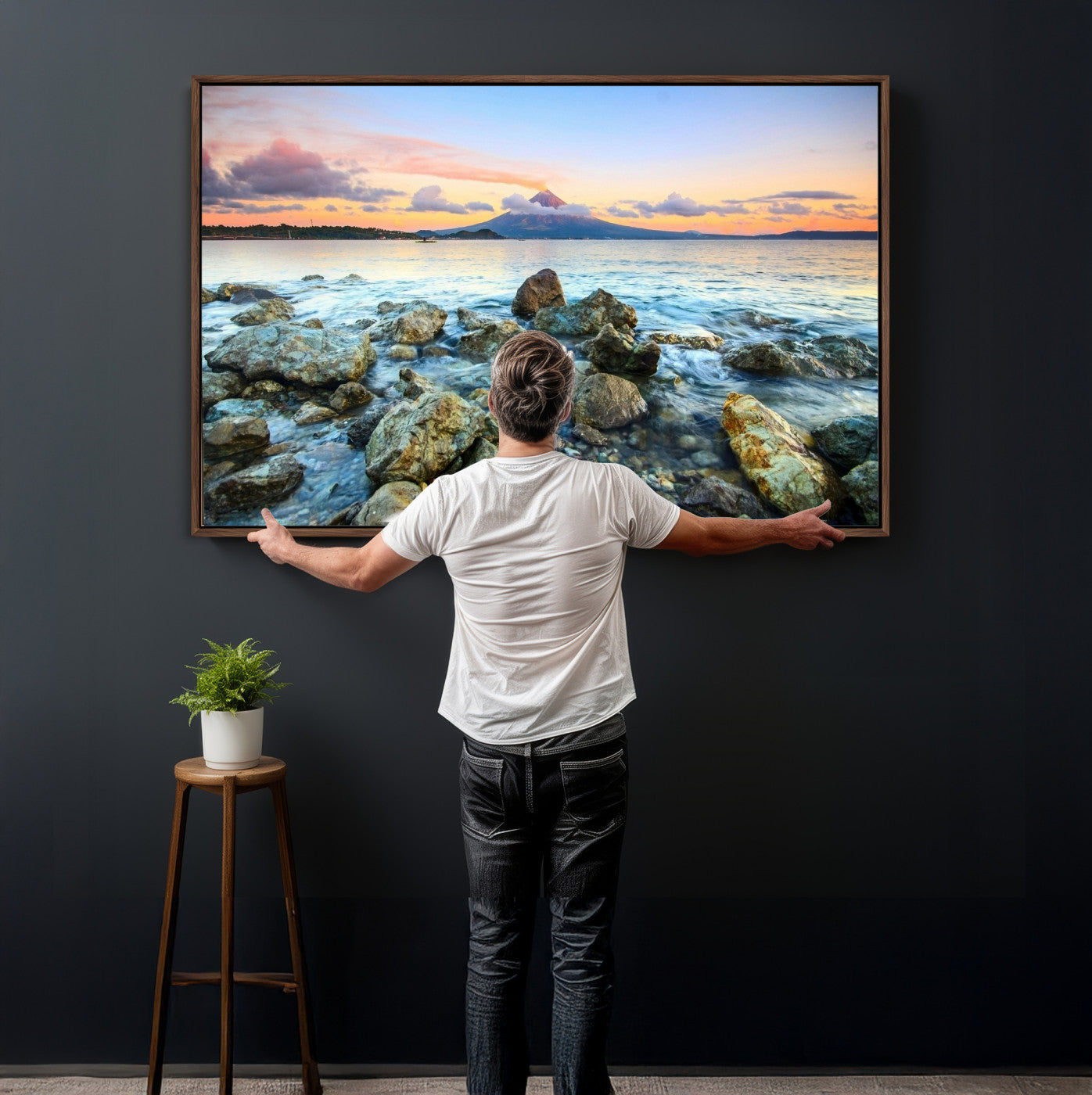 46869511-MGV-CV-36X24 - Mayon Volcano Seascape Landscape Wall Art Canvas Print, Tropical Ocean Shore Mountain Canvas Print, Philippines Coastal Scenic Art Printing