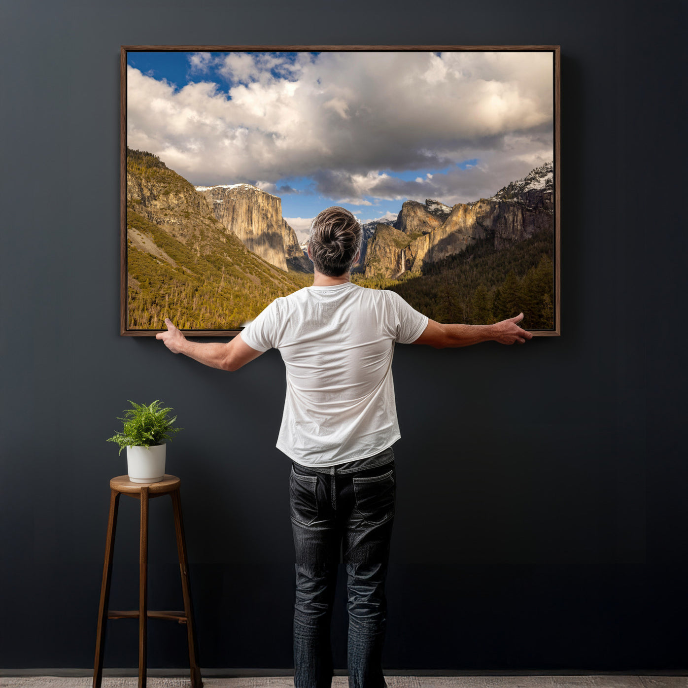 51451302-MGV-CV-36X24 - Yosemite Valley Mountain Landscape Wall Art Canvas Print, Granite Cliff Forest Valley Canvas Print, California National Park Scenic Art Printing