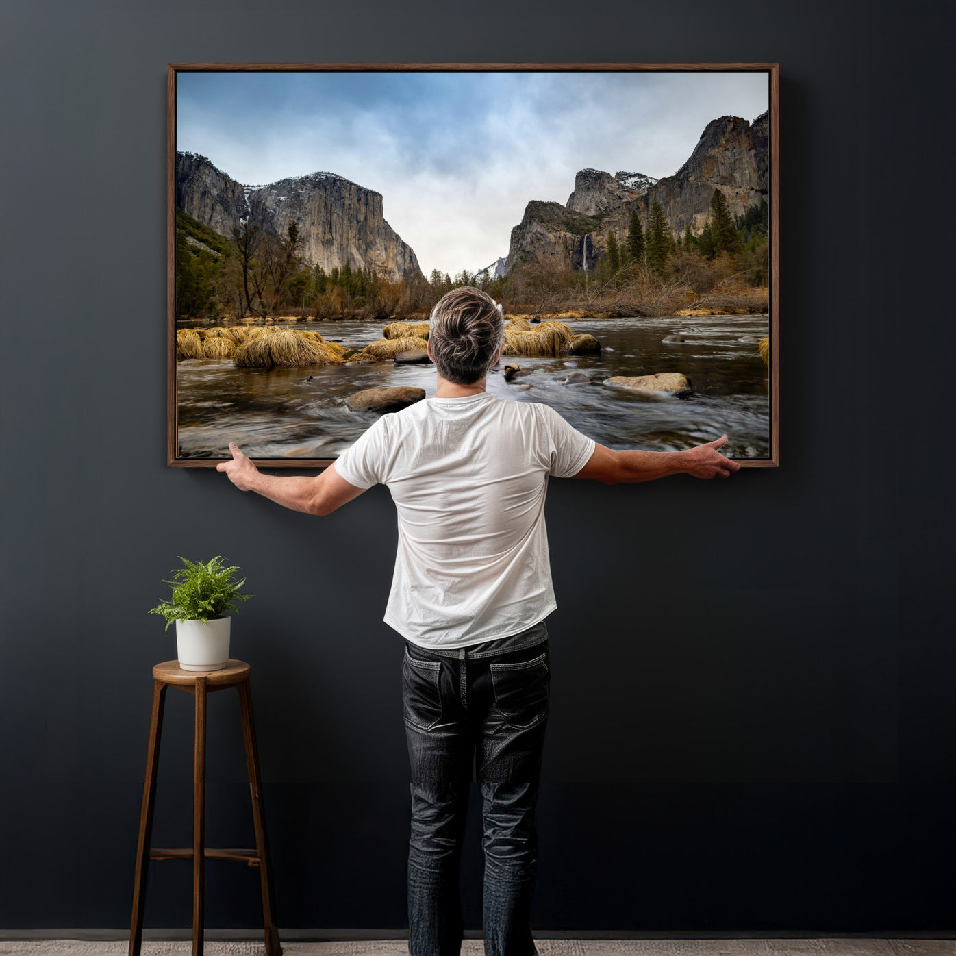 20458404-MGV-CV-36X24 - Yosemite Valley Mountain Landscape Wall Art Canvas Print, Granite Cliff Forest Valley Canvas Print, California National Park Scenic Art Printing
