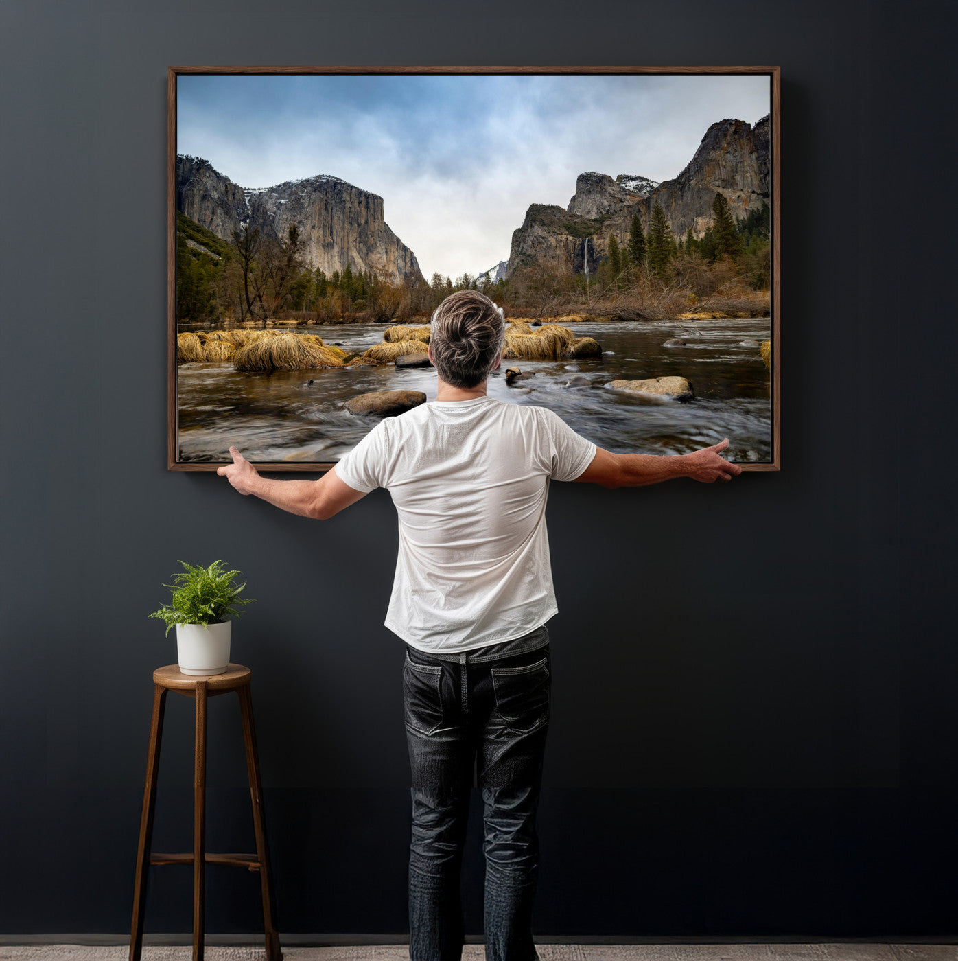 20458404-MGV-CV-36X24 - Yosemite Valley Mountain Landscape Wall Art Canvas Print, Granite Cliff Forest Valley Canvas Print, California National Park Scenic Art Printing