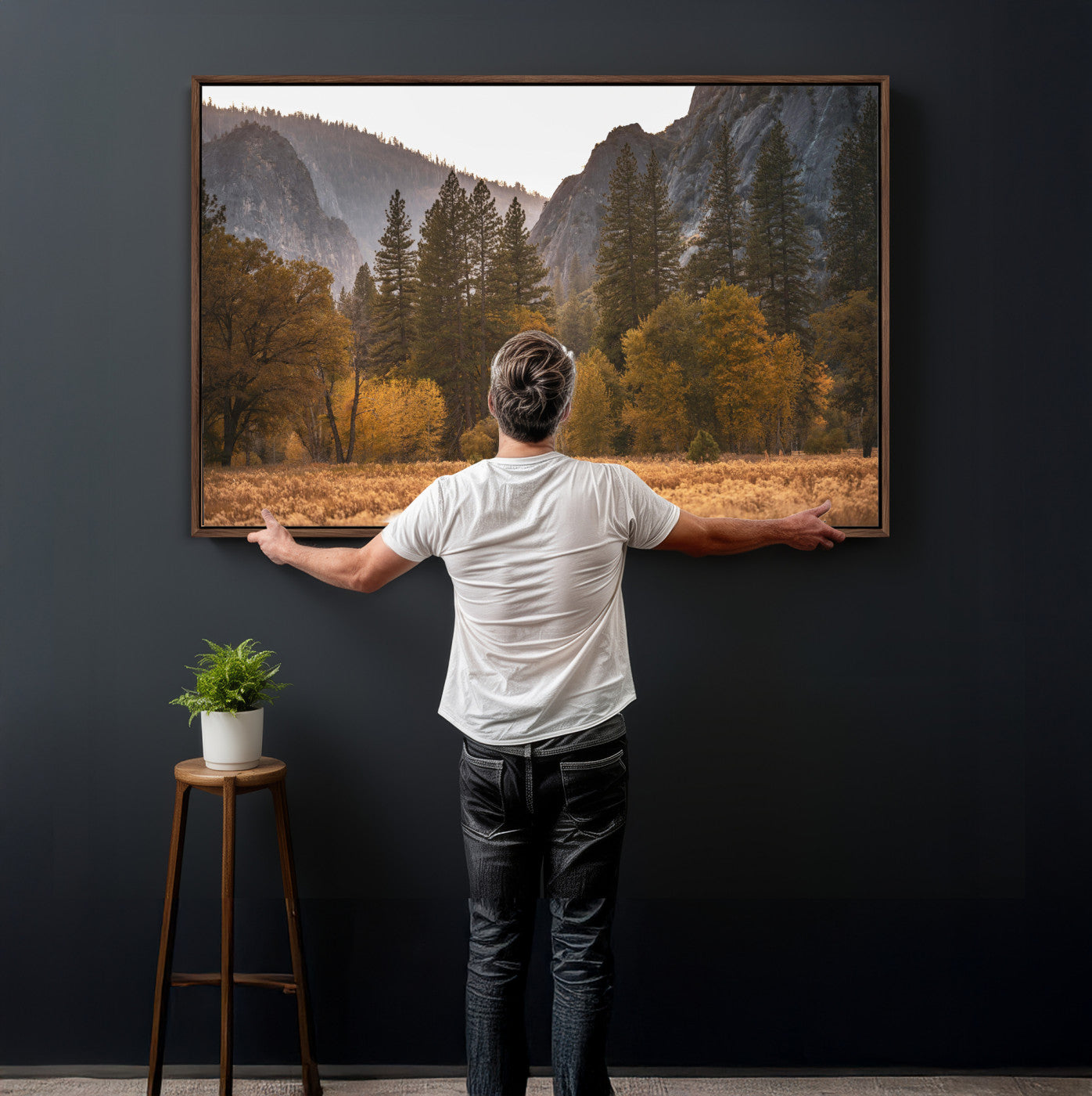 61682763-MGV-CV-36X24 - Yosemite Valley Autumn Forest Landscape Wall Art Canvas Print, Granite Mountain Pine Trees Canvas Print, California National Park Fall Scenic Art Printing