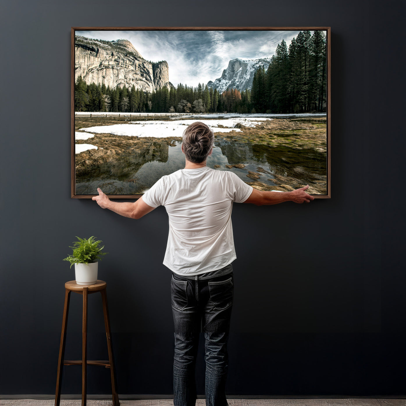 14527348-MGV-CV-36X24 - Yosemite Valley Mountain Landscape Wall Art Canvas Print, Granite Cliff Forest Valley Canvas Print, California National Park Scenic Art Printing