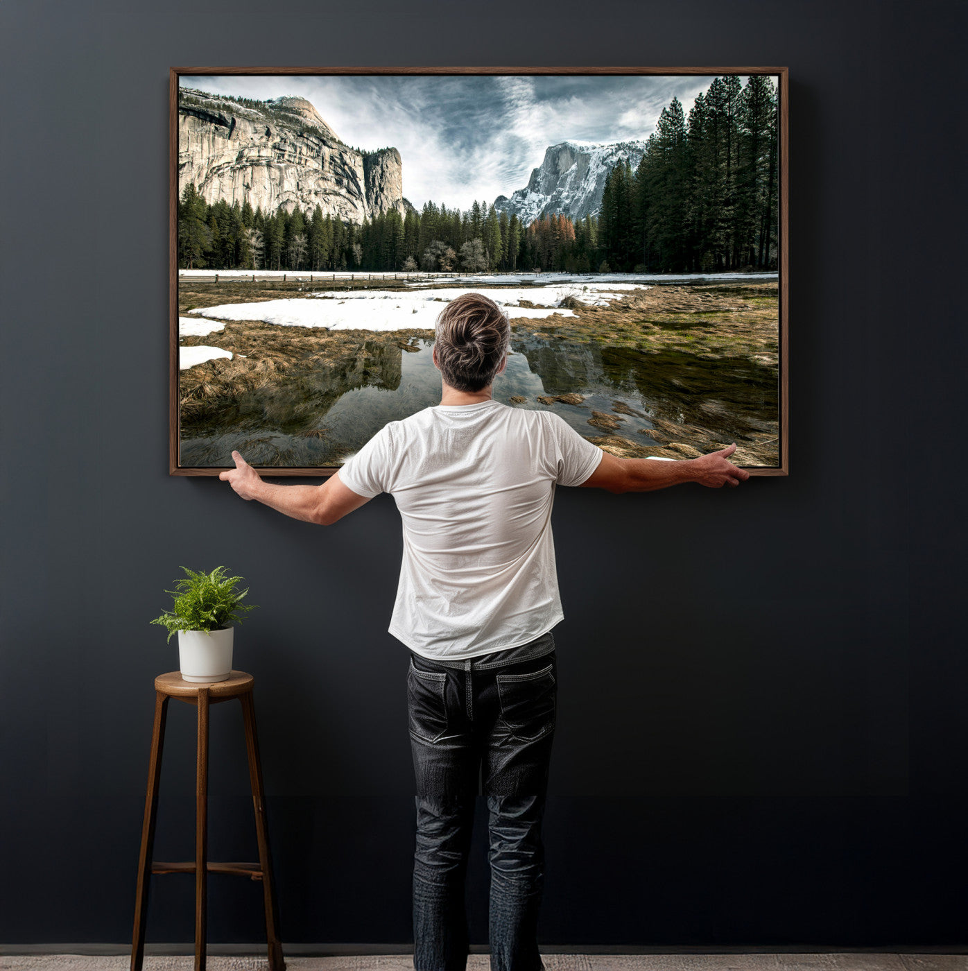 14527348-MGV-CV-36X24 - Yosemite Valley Mountain Landscape Wall Art Canvas Print, Granite Cliff Forest Valley Canvas Print, California National Park Scenic Art Printing