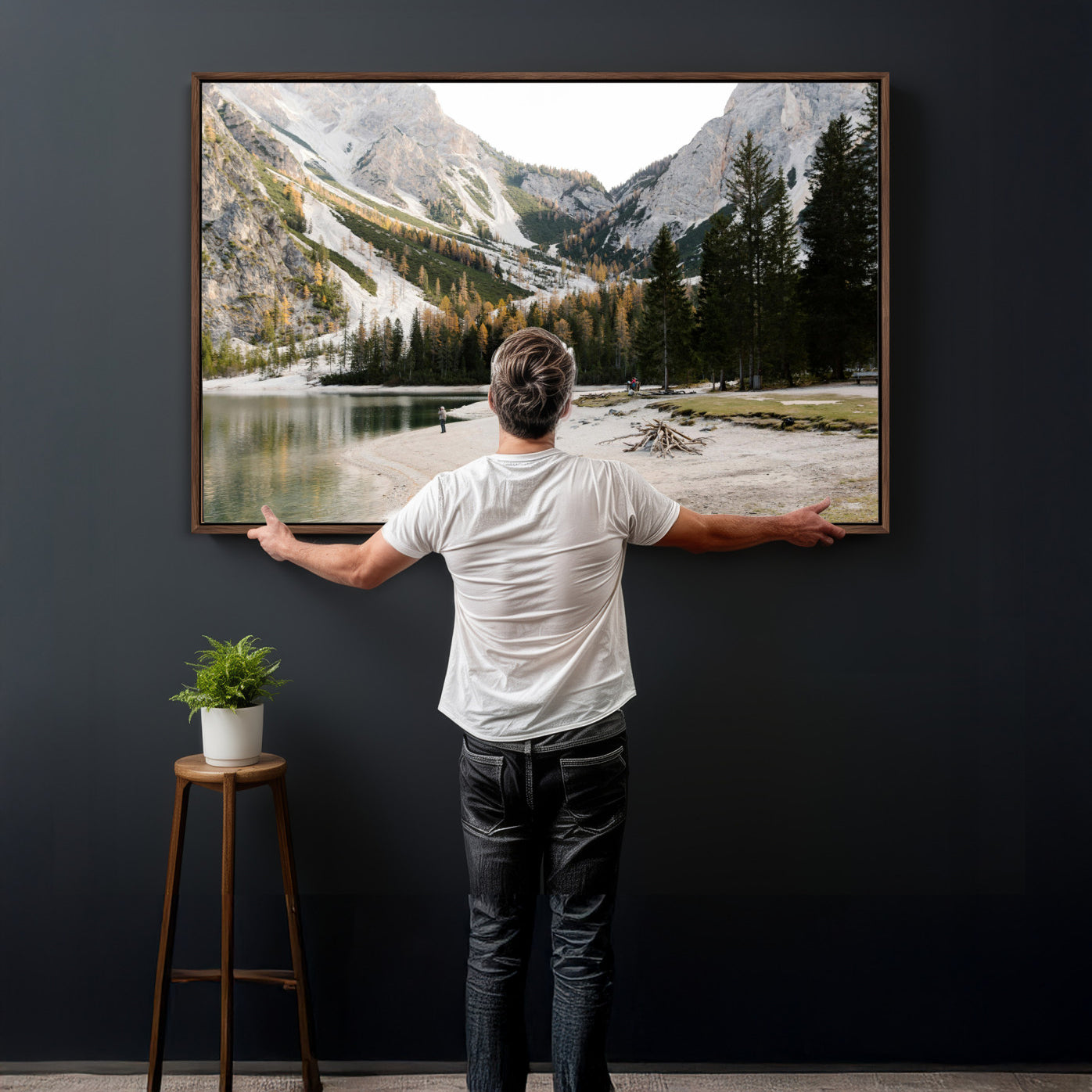 89246758-MGV-CV-36X24 - Lake Braies Alpine Landscape Wall Art Canvas Print, Dolomites Mountain Lake Forest Canvas Print, Italian Alps Scenic Nature Art Printing