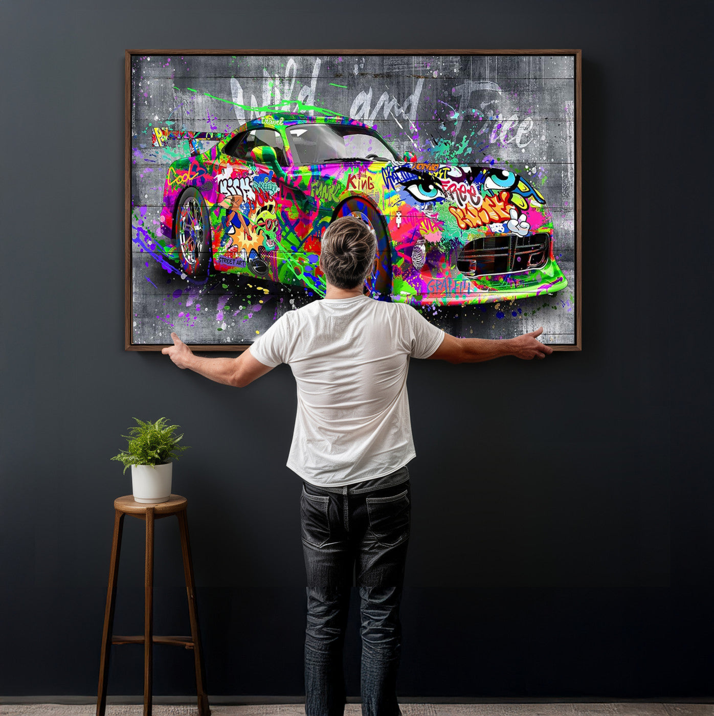 95314968-MGV-CV-36X24 - Graffiti Sports Car Street Art Wall Art Canvas Print, Colorful Urban Supercar Pop Art Canvas Print, Modern Graffiti Car Contemporary Art Printing