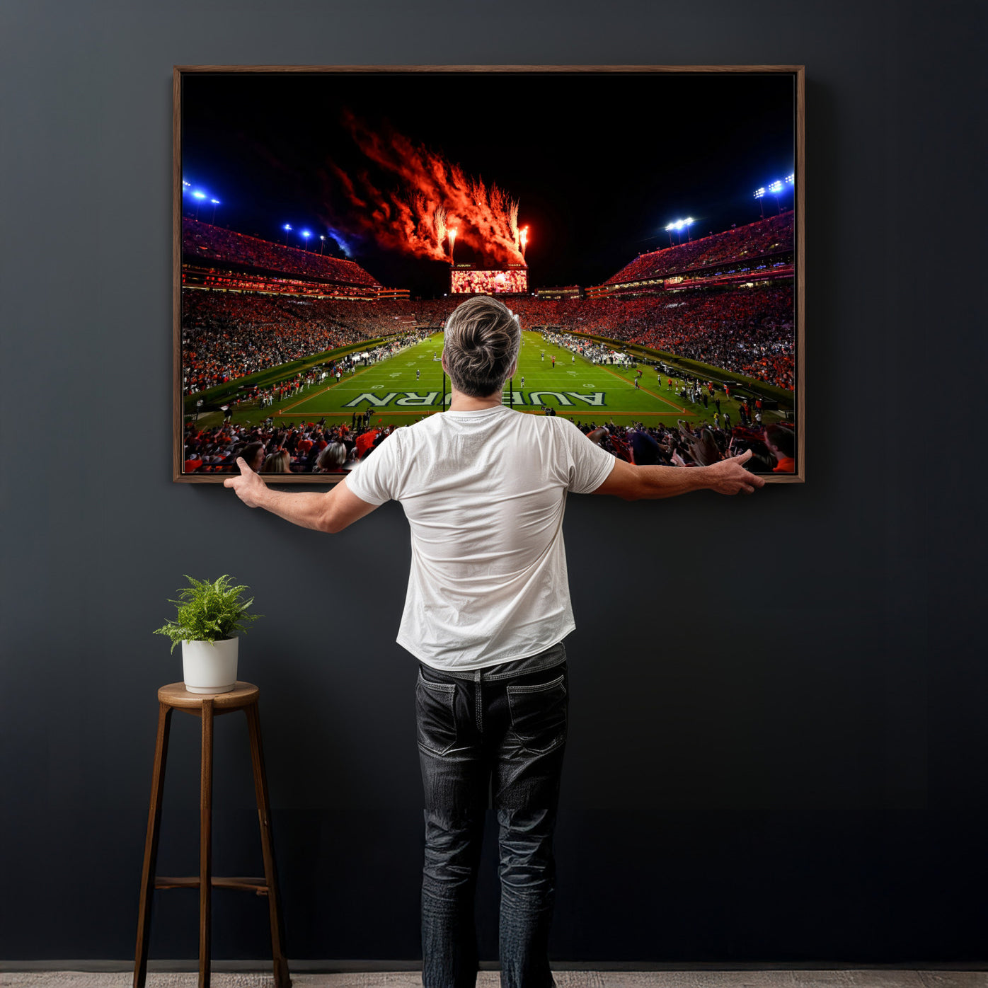 81918884-MGV-CV-36X24 - Auburn Stadium Wall Art Canvas Print, College Football Night Game Crowd, Jordan Hare Stadium Artwork