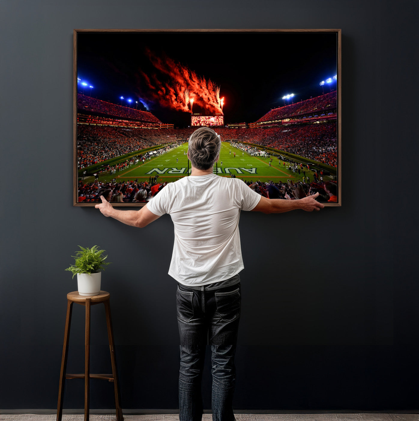 81918884-MGV-CV-36X24 - Auburn Stadium Wall Art Canvas Print, College Football Night Game Crowd, Jordan Hare Stadium Artwork