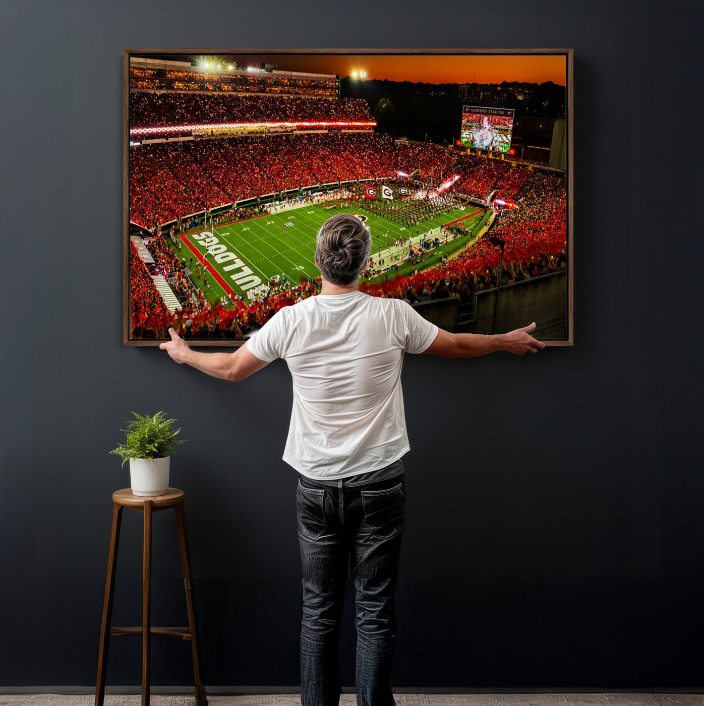 48894104-MGV-CV-36X24 - Georgia Bulldogs Stadium Wall Art Canvas Print, Sanford Stadium Night Game Panorama, College Football Crowd Wall Decor