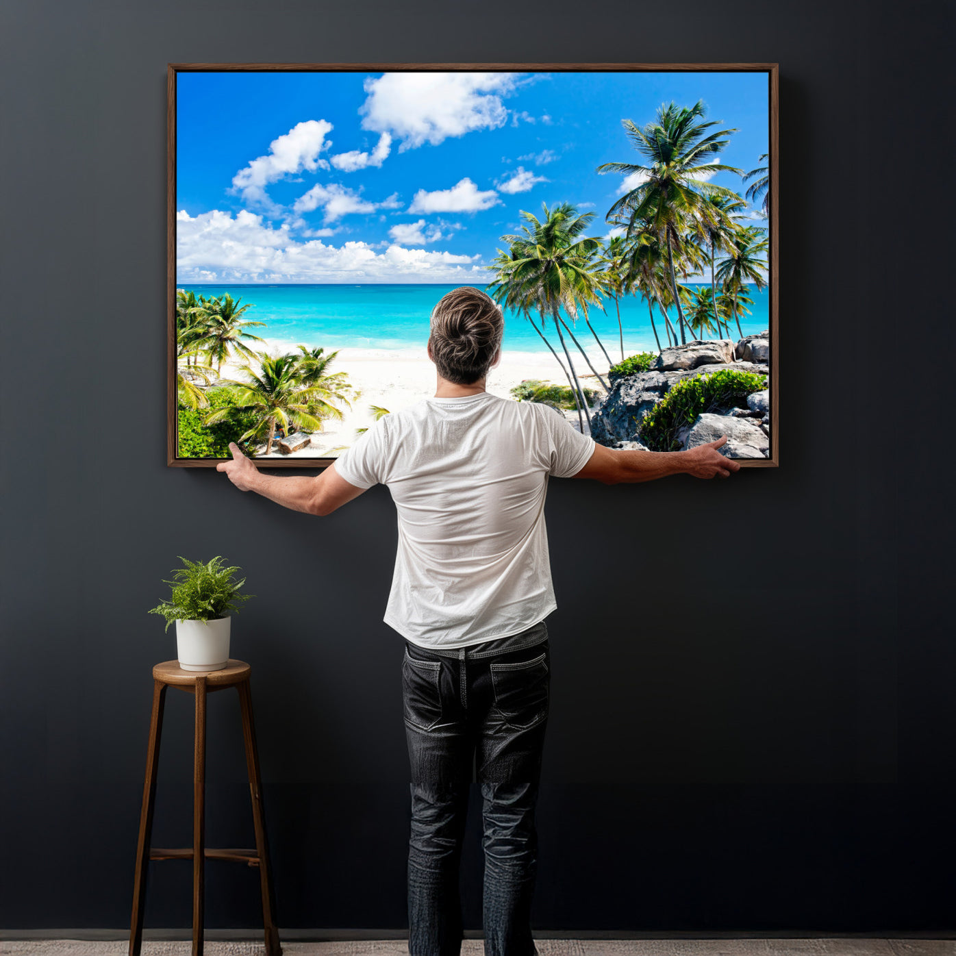 51097197-MGV-CV-36X24 - Tropical Beach Wall Art Canvas Print, Palm Tree Ocean Landscape Photography, Caribbean Coastal Artwork