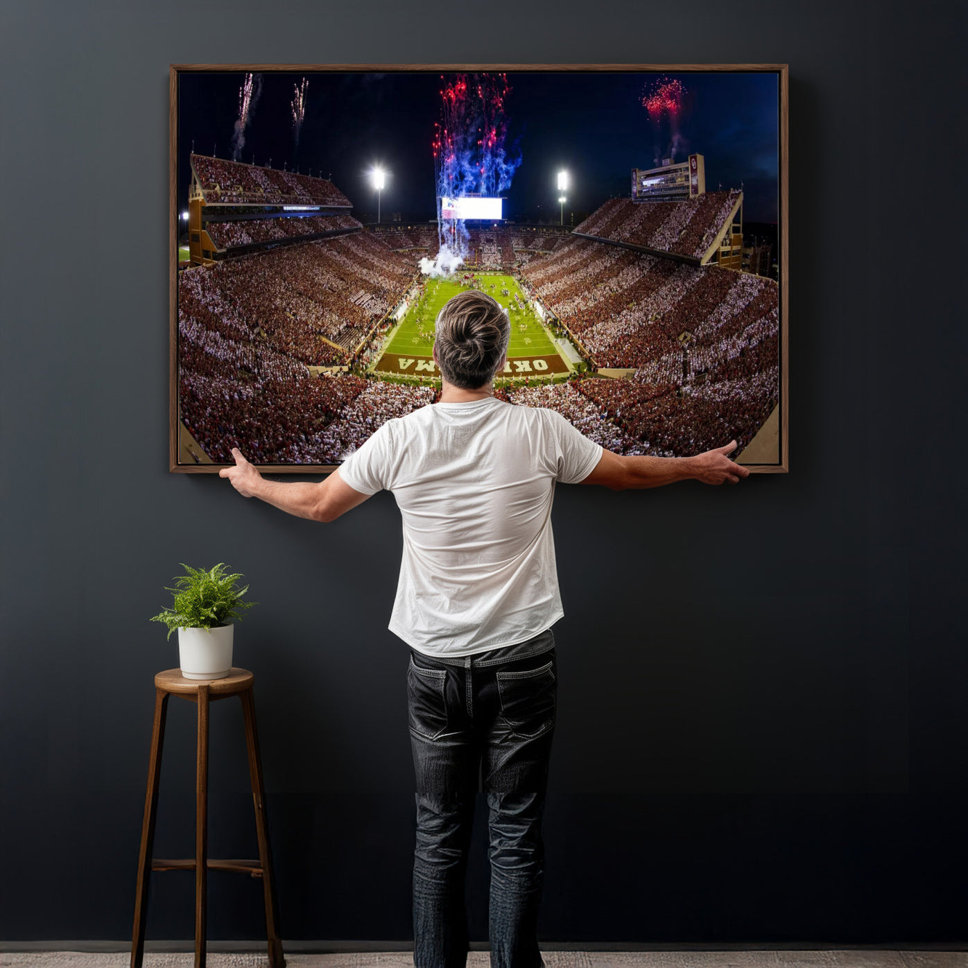 43197777-MGV-CV-36X24 - Oklahoma Memorial Stadium Wall Art Canvas Print – Oklahoma Sooners Football Artwork for Home, Office, and Sports Room Decor