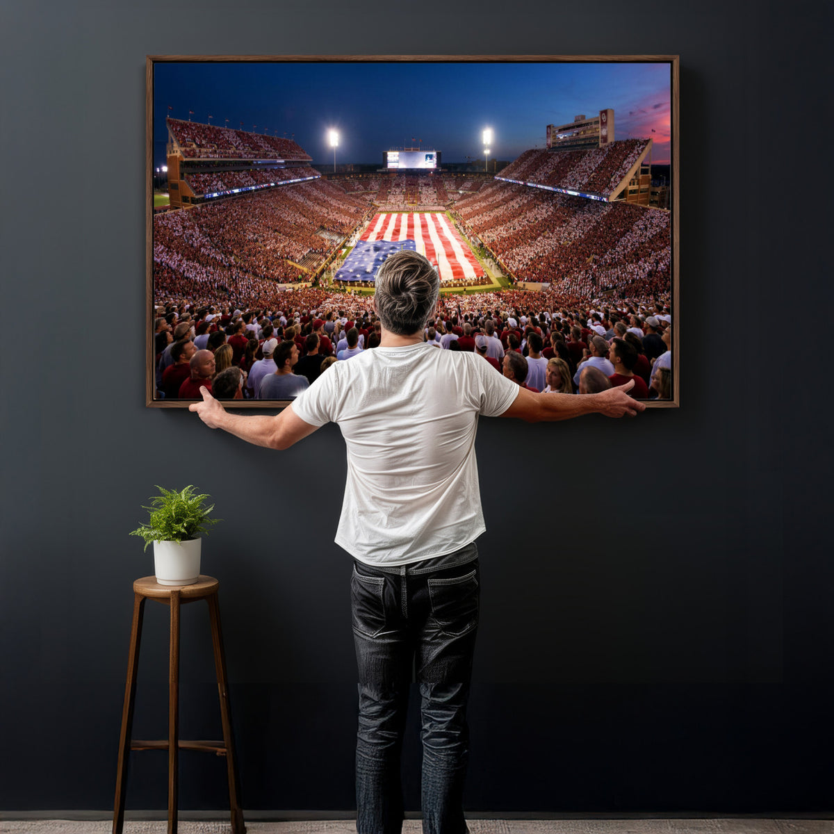 59917418-MGV-CV-36X24 - Oklahoma Memorial Stadium Wall Art Canvas Print | Oklahoma Sooners Football Artwork for Home, Office, and Sports Room Decor