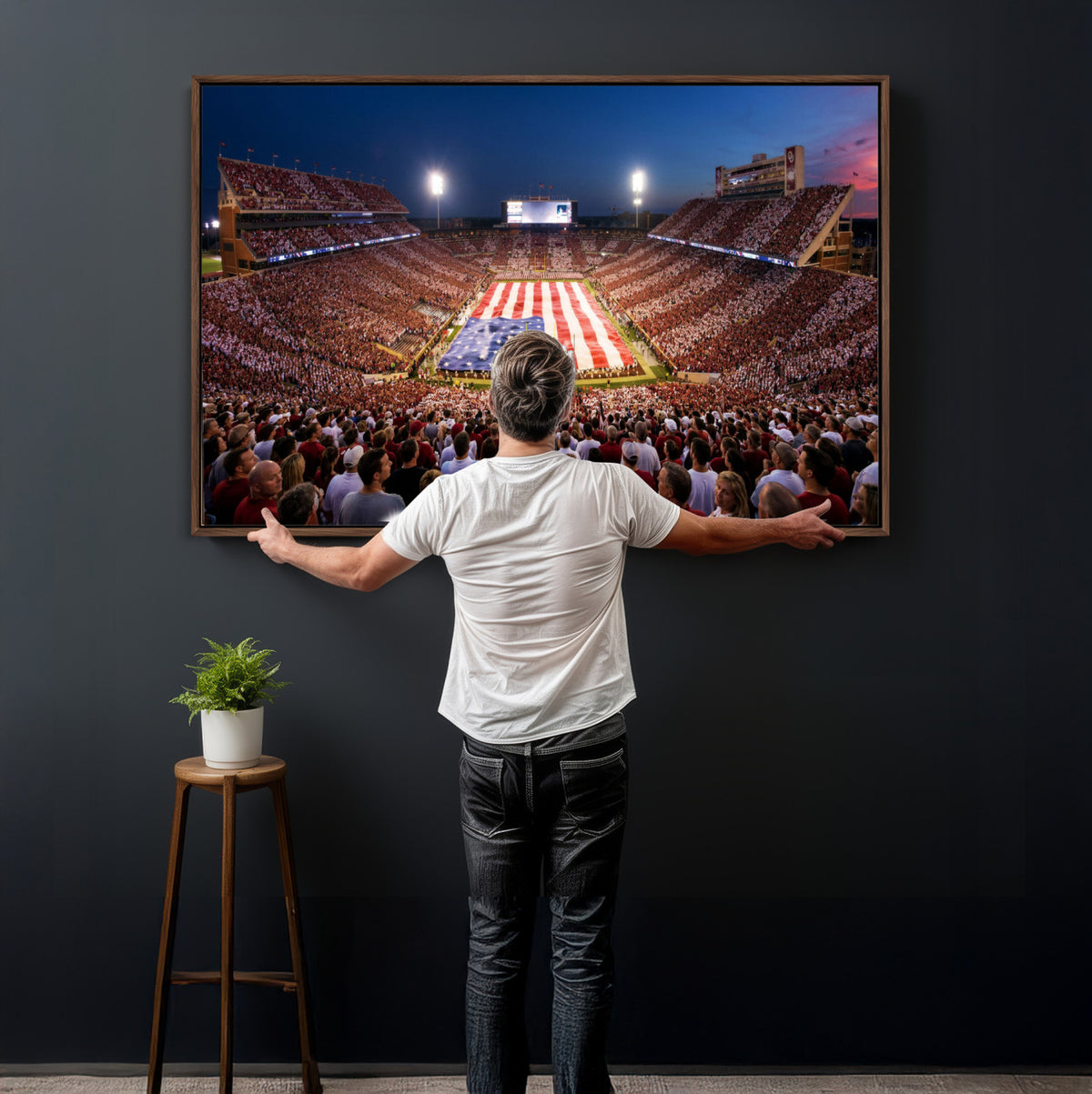 59917418-MGV-CV-36X24 - Oklahoma Memorial Stadium Wall Art Canvas Print | Oklahoma Sooners Football Artwork for Home, Office, and Sports Room Decor