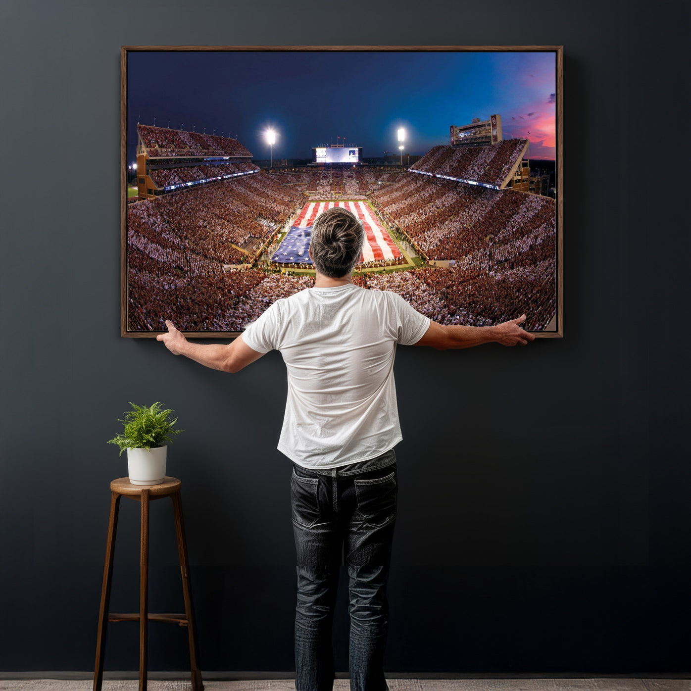 59917418-MGV-CV-36X24 - Oklahoma Memorial Stadium Wall Art Canvas Print – Oklahoma Sooners Football Artwork for Home, Office, and Sports Room Decor