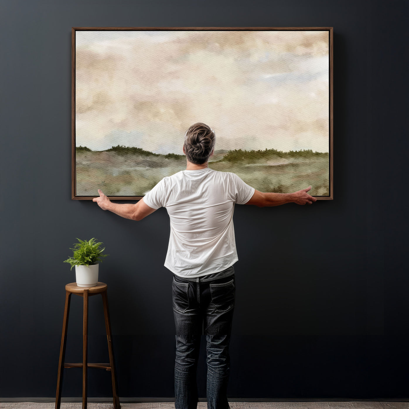13578069-MGV-CV-36X24 - Abstract Landscape Wall Art Canvas Print, Watercolor Pastoral Landscape Painting Wall Decor for Modern Farmhouse Interiors