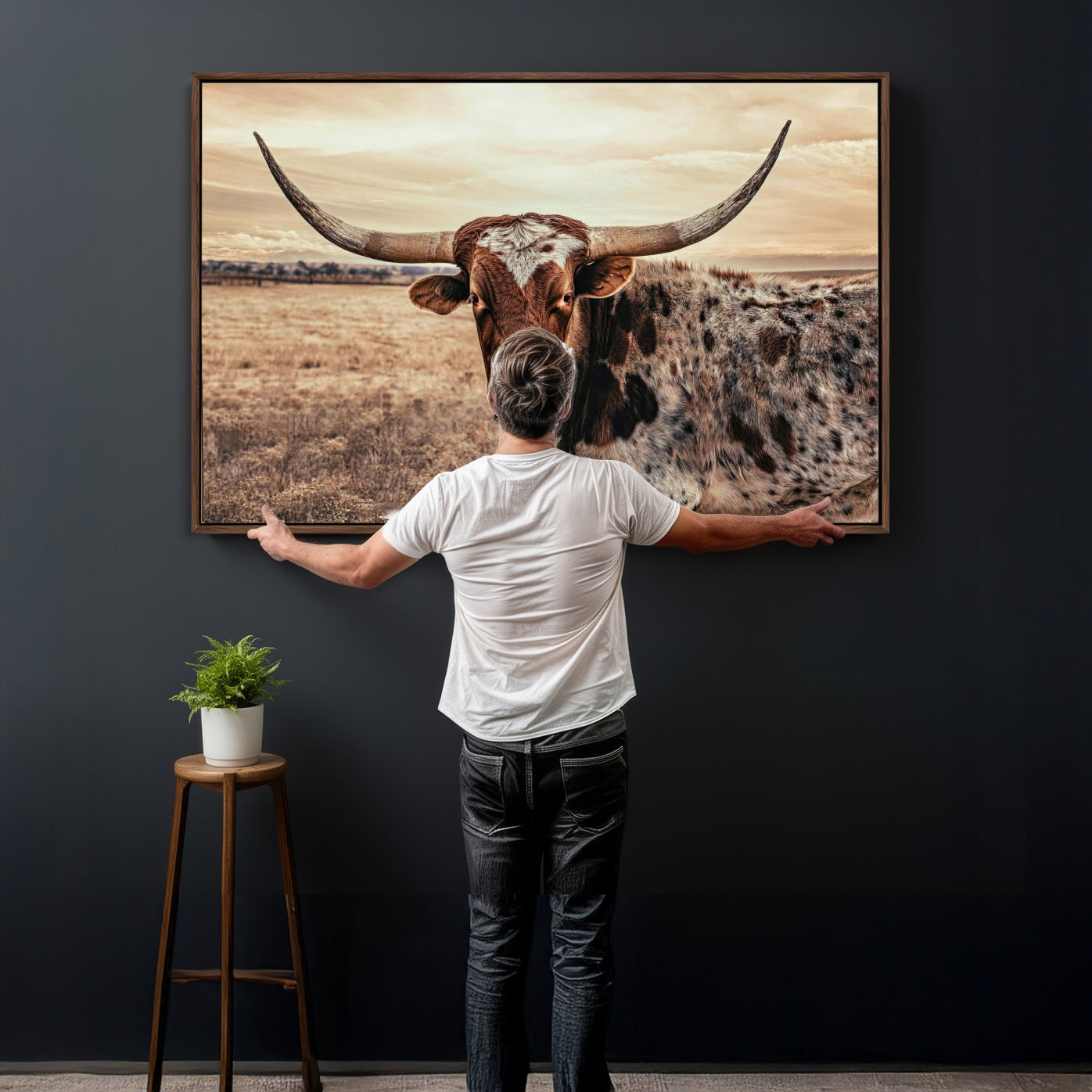 55805825-MGV-CV-36X24 - Texas Longhorn Wall Art Canvas Print – Western Cattle Ranch Artwork for Rustic Farmhouse Decor