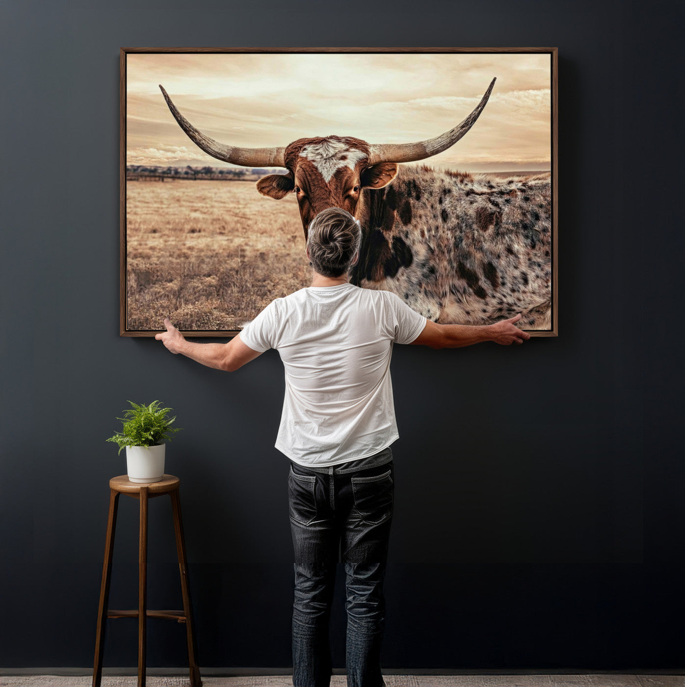 55805825-MGV-CV-36X24 - Texas Longhorn Wall Art Canvas Print – Western Cattle Ranch Artwork for Rustic Farmhouse Decor