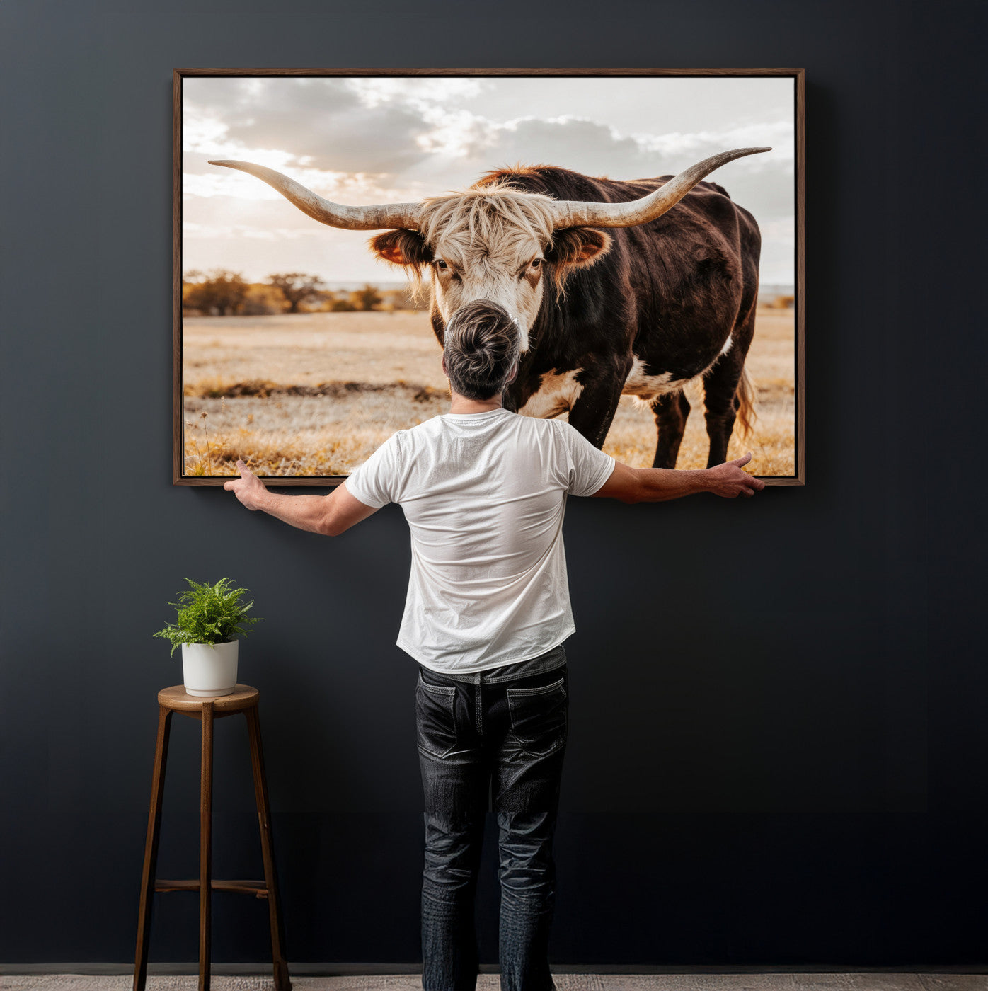 88230279-MGV-CV-36X24 - Texas Longhorn Bull Rustic Wall Art Canvas Print, Western Cattle Photography Canvas Print, Ranch Farm Animal Western Art Printing