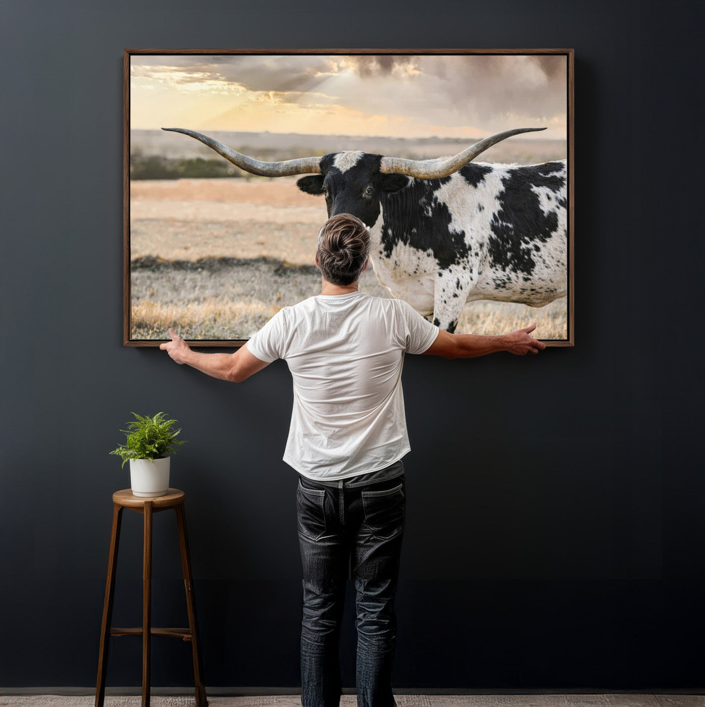 49350433-MGV-CV-36X24 - Texas Longhorn Bull Rustic Wall Art Canvas Print, Western Cattle Photography Canvas Print, Ranch Farm Animal Western Art Printing