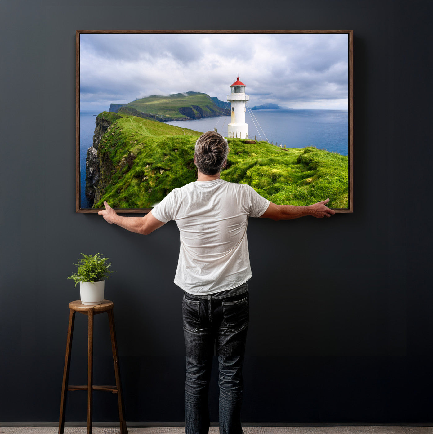 10680390-MGV-CV-36X24 - Coastal Lighthouse Wall Art Canvas Print, Cliffside Ocean Landscape Canvas Print, Scandinavian Coastal Decor for Living Room