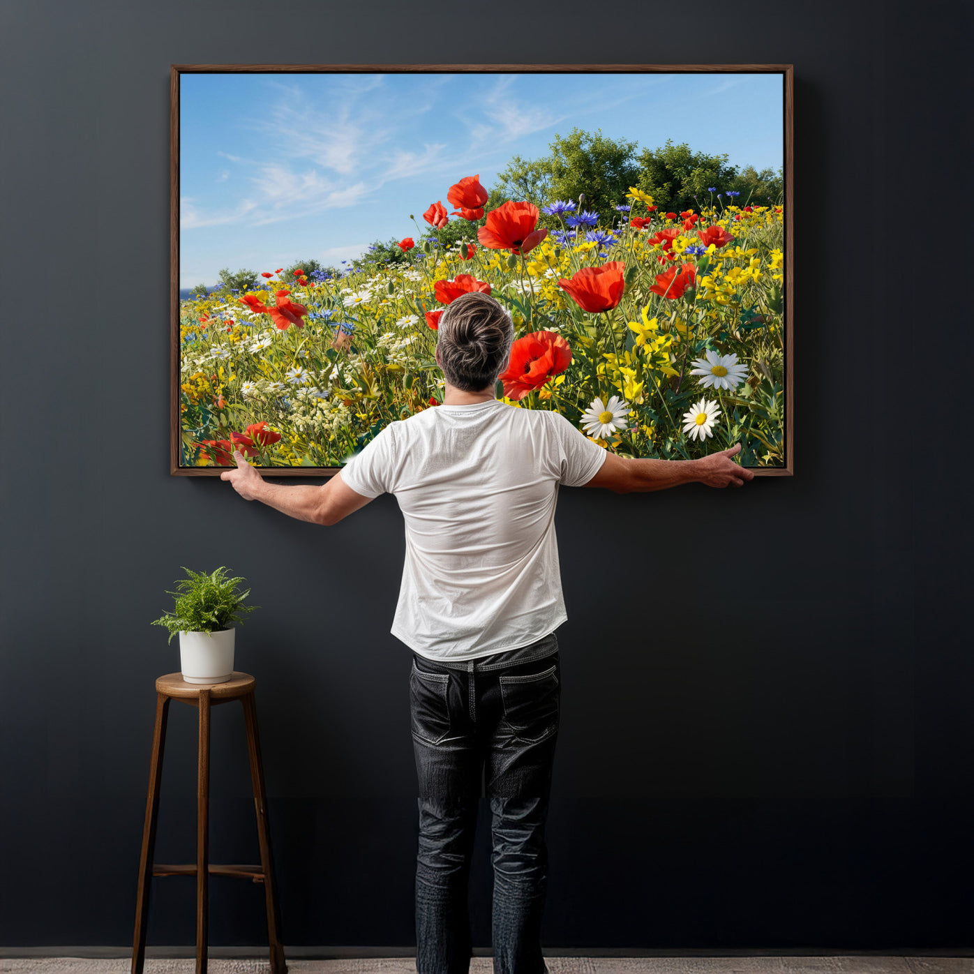 38570784-MGV-CV-36X24 - Wildflower Meadow Wall Art Canvas Print – Colorful Poppy and Daisy Field Landscape Artwork for Living Room Decor