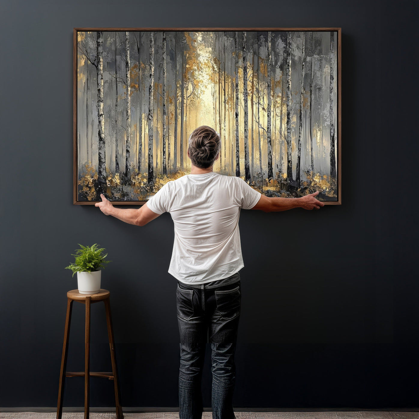 41017042-MGV-CV-36X24 - Abstract Birch Forest Wall Art Canvas Print – Modern Neutral Woodland Landscape Artwork for Living Room Decor