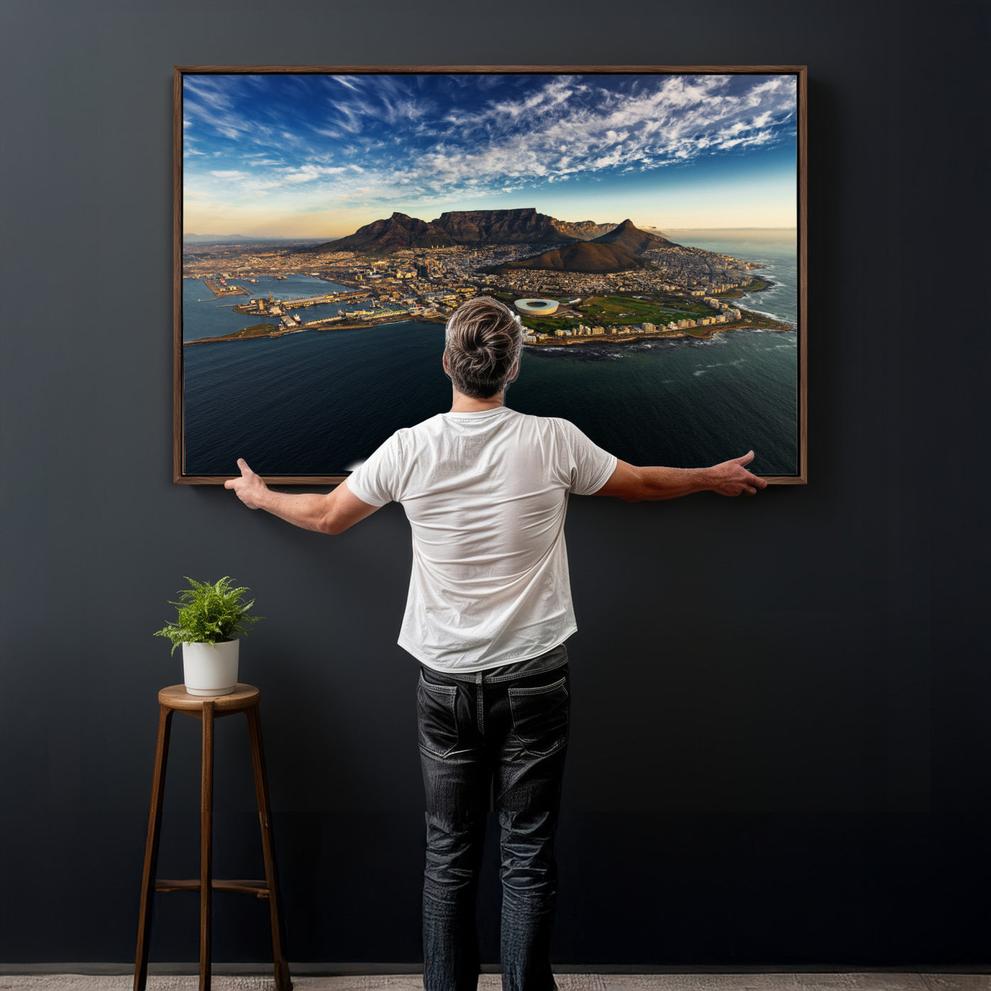 14654591-MGV-CV-36X24 - Cape Town Skyline Wall Art Canvas Print – Table Mountain Coastal Cityscape Artwork for Modern Office Decor