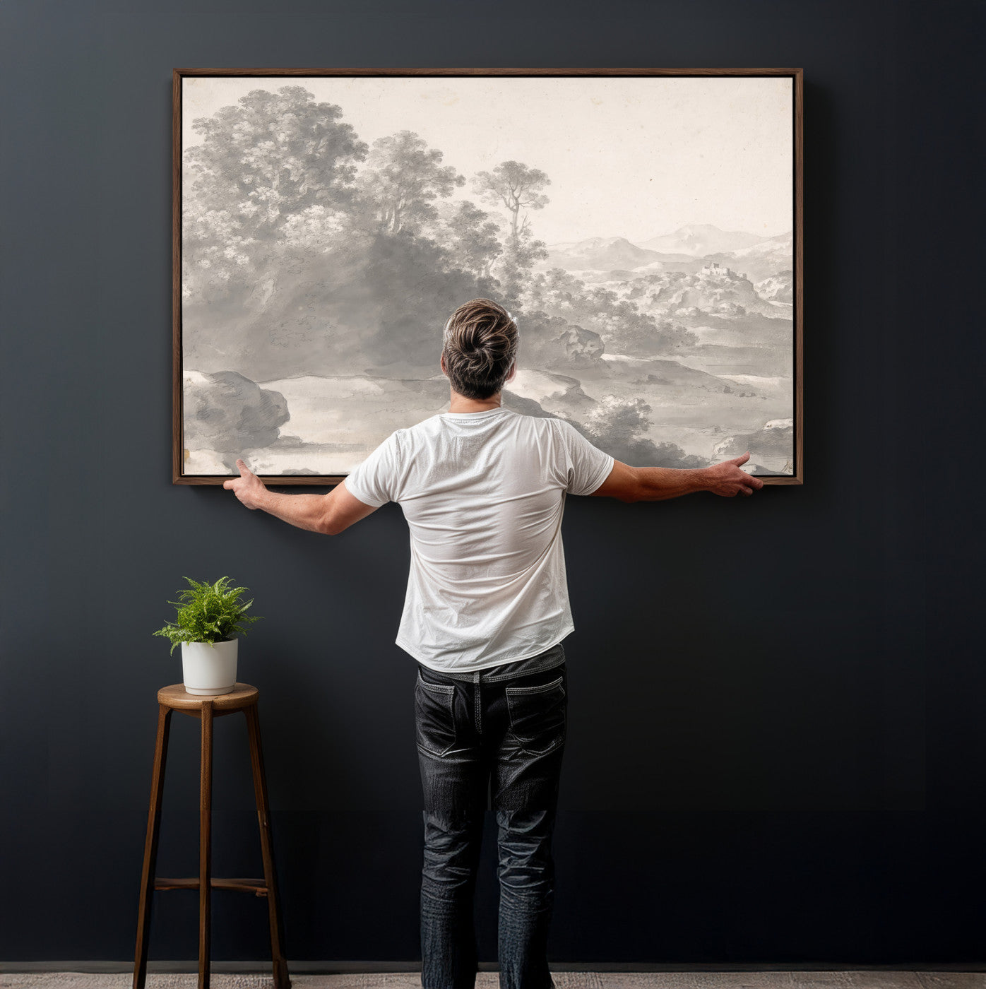 33041209-MGV-CV-36X24 - Van Poelenburch Landscape Canvas Wall Art — Dutch Golden Age Gray Wash Drawing Print | Baroque Italianate Nature Decor | Old Master Classic Gift