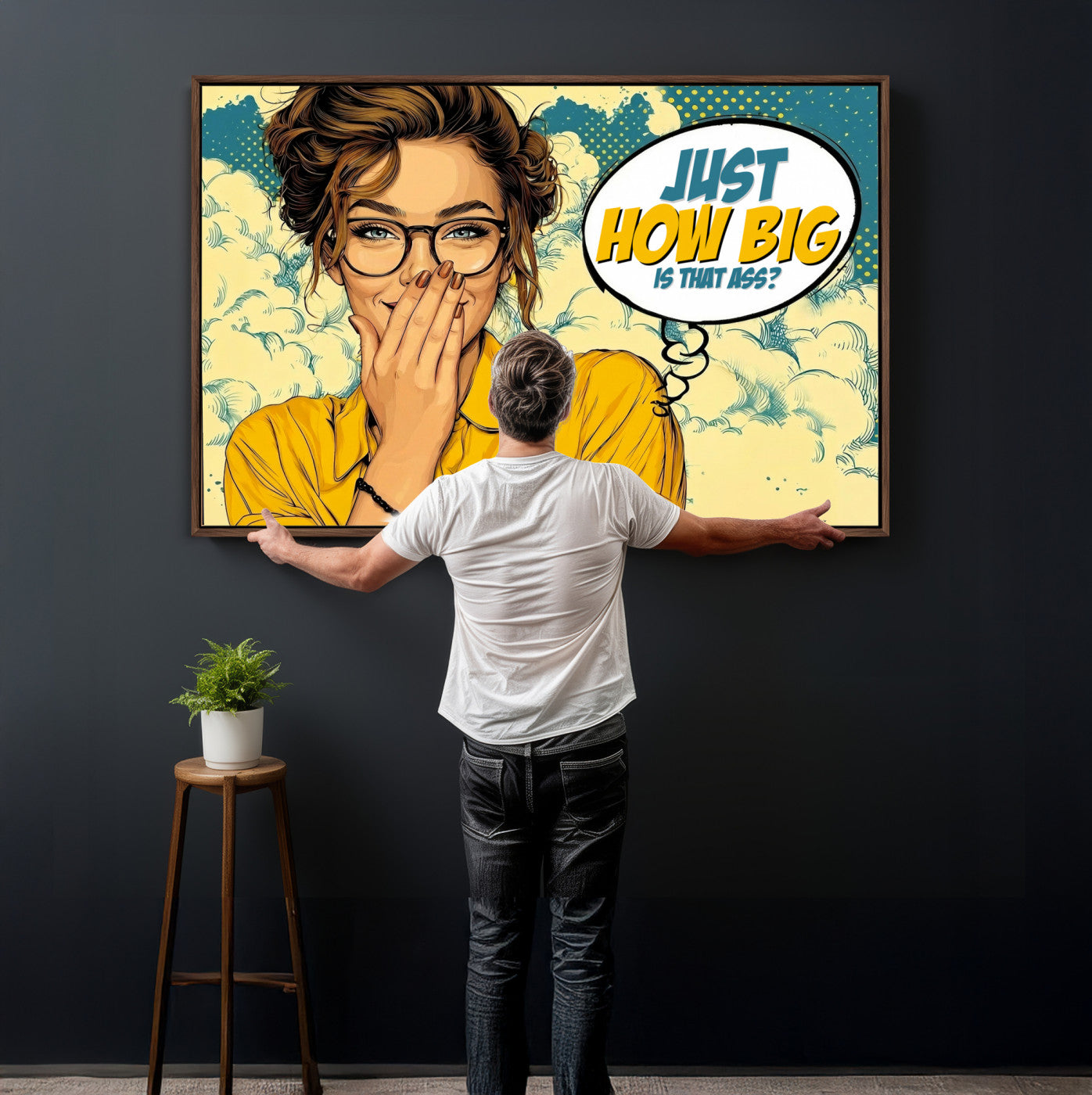 T79156505-MGV-CV-36X24 - Pop Art Print Bathroom Sign Wall Art Canvas Print — Funny Bathroom Canvas | Comic Style Toilet Wall Decor | Humor Gift | How Big Ass