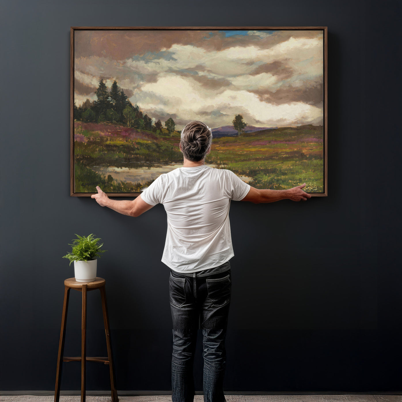 96795851-MGV-CV-36X24 - Gustav Macoun Heathland Canvas Print, Czech Landscape Oil Painting Reproduction, Purple Heather Moorland Art, Vintage European Nature Decor
