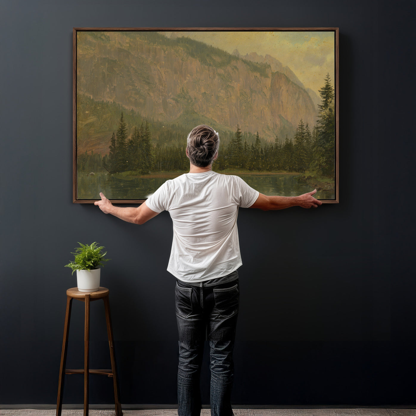 76844524-MGV-CV-36X24 - Frederic Edwin Church Hintersee Canvas Print, Hudson River School Mountain Lake Painting 1868, American Romantic Landscape, Vintage Nature Wall Art