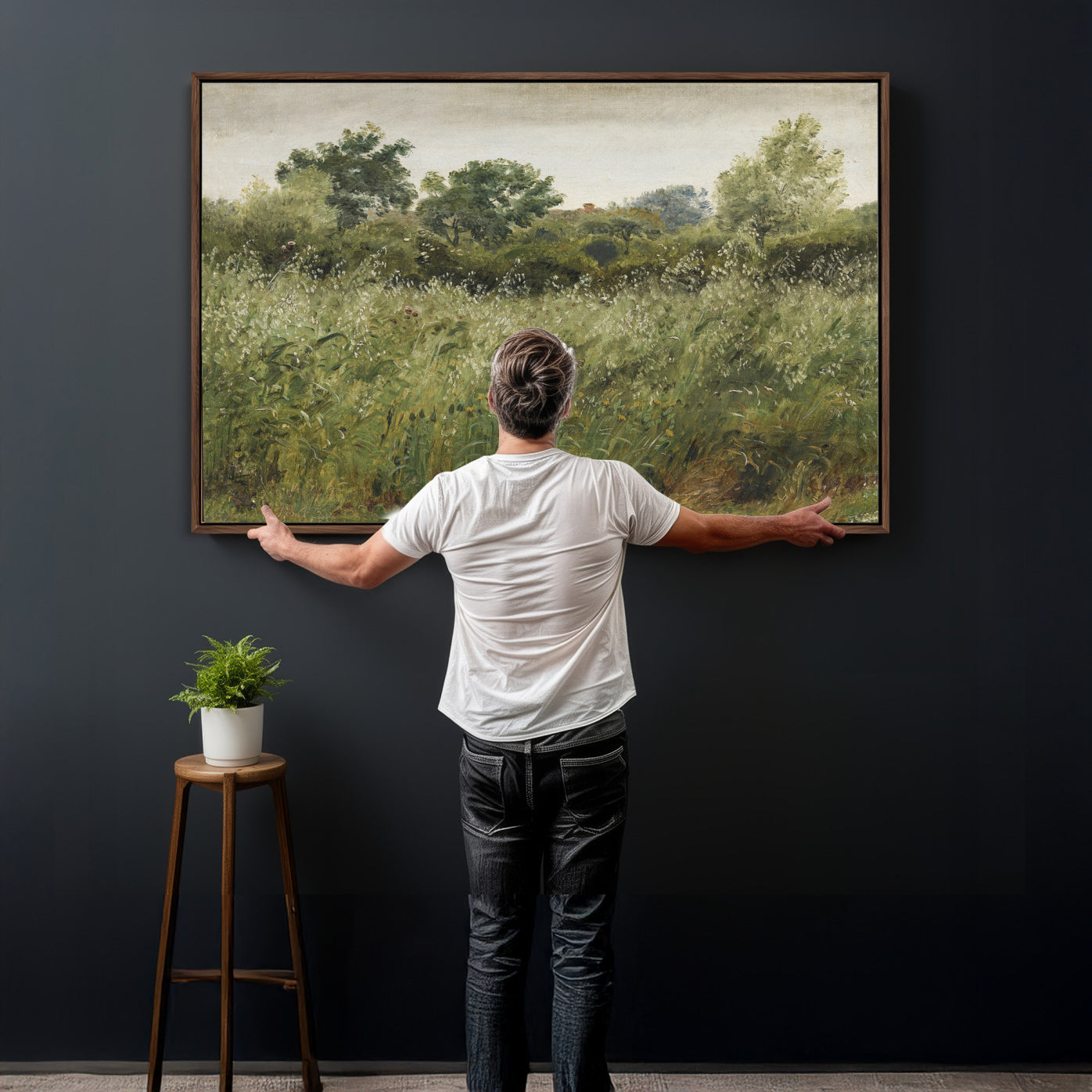 92328261-MGV-CV-36X24 - Wildflower Meadow Canvas Wall Art, Impressionist Overgrown Field Painting Print, Vintage Green Nature Decor, Cottagecore Botanical Art, Living Room Print