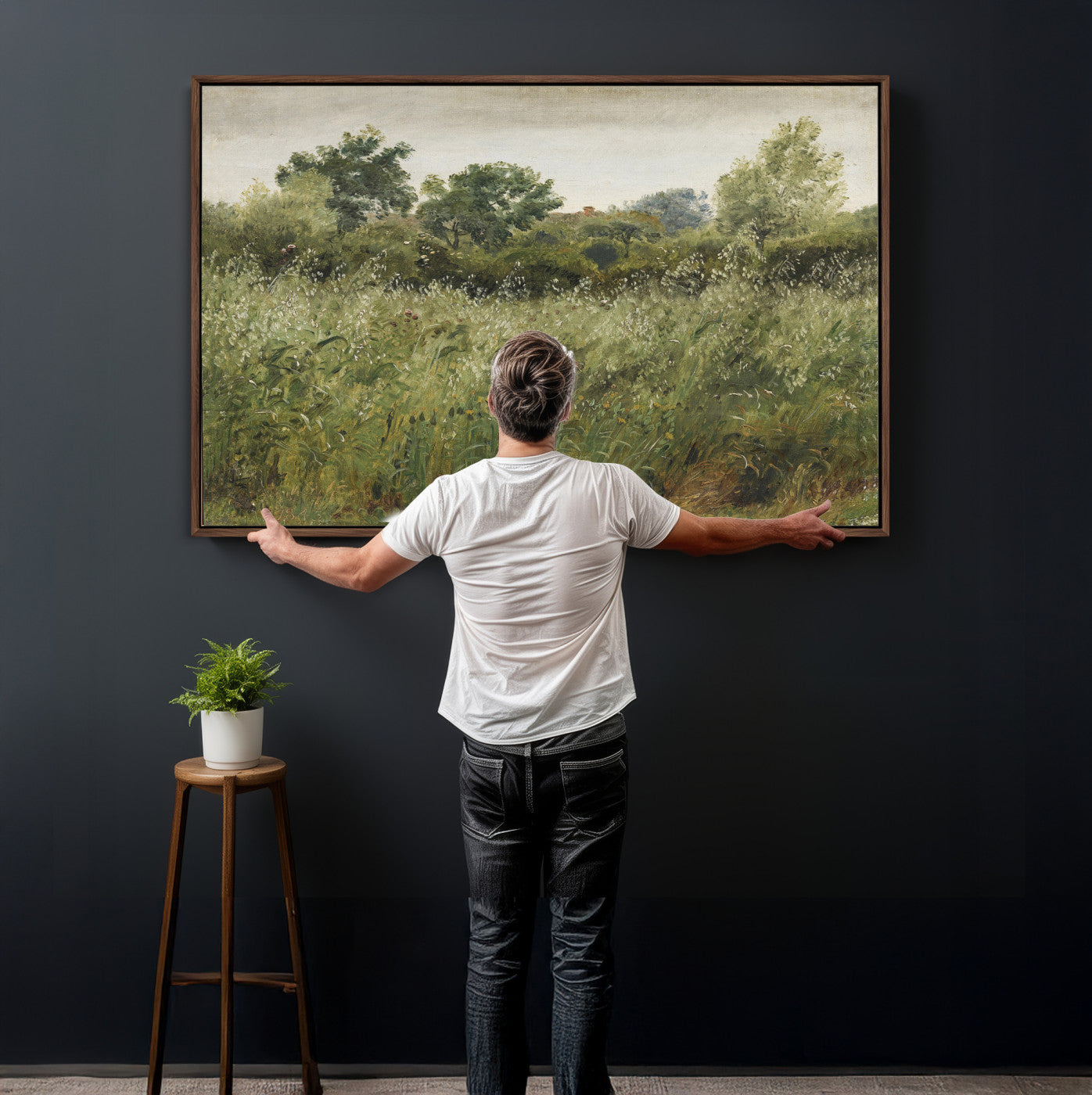 92328261-MGV-CV-36X24 - Wildflower Meadow Canvas Wall Art, Impressionist Overgrown Field Painting Print, Vintage Green Nature Decor, Cottagecore Botanical Art, Living Room Print