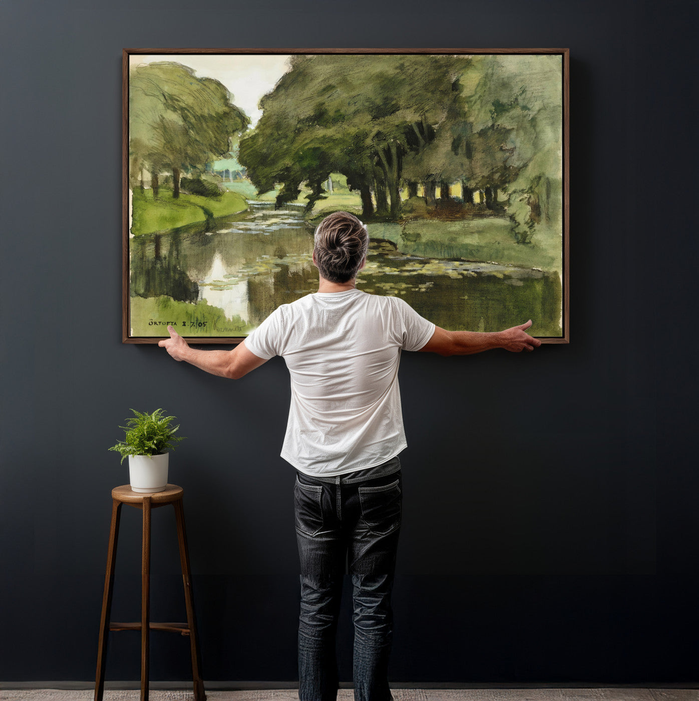 54446767-MGV-CV-36X24 - Anders Zorn Watercolor Canvas Print, Örtofta 1905 Swedish River Landscape, Impressionist Nature Art, Scandinavian Wall Decor, Plein Air Painting Print