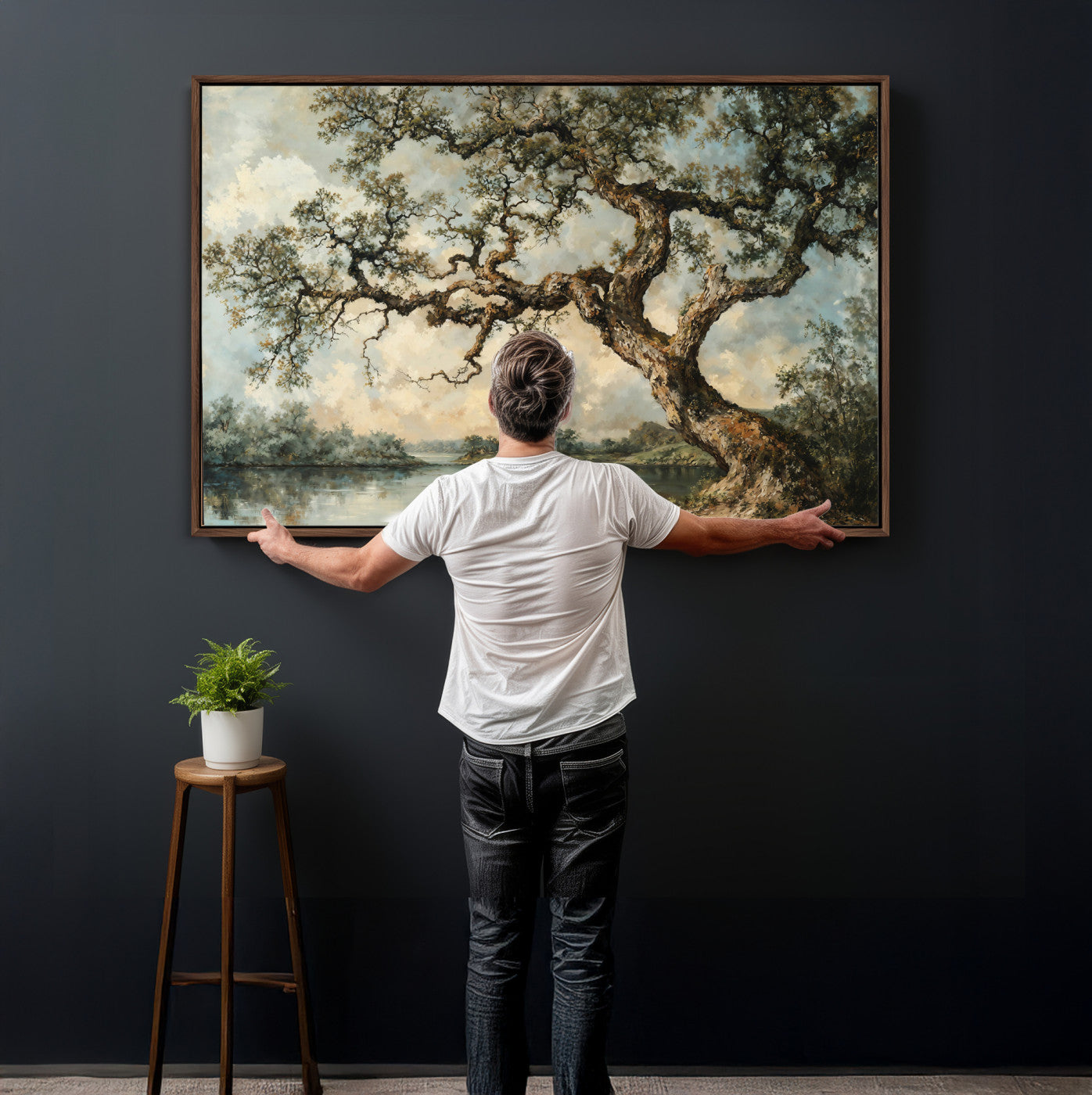 63857726-MGV-CV-36X24 - Old Oak Tree Canvas Wall Art, Turner Inspired Romantic Landscape Print, Vintage Nature Painting, Living Room Wall Decor, Antique Style Tree Art