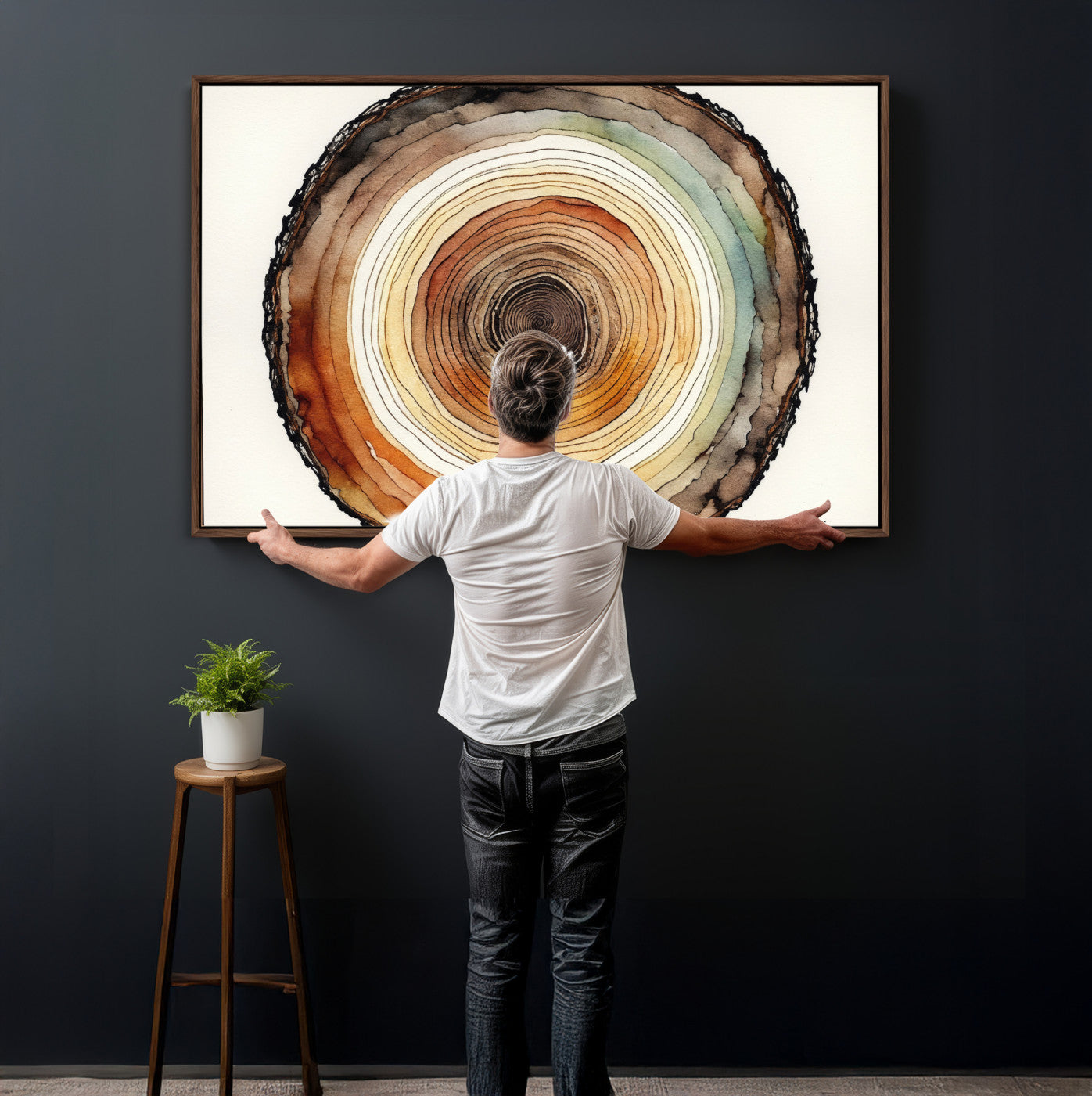 13719680-MGV-CV-36X24 - Natural Wood Slice Wall Art Canvas Print, Tree Ring Wall Art, Framed Abstract Nature Wall Decor, Earth Tone Statement Canvas Print