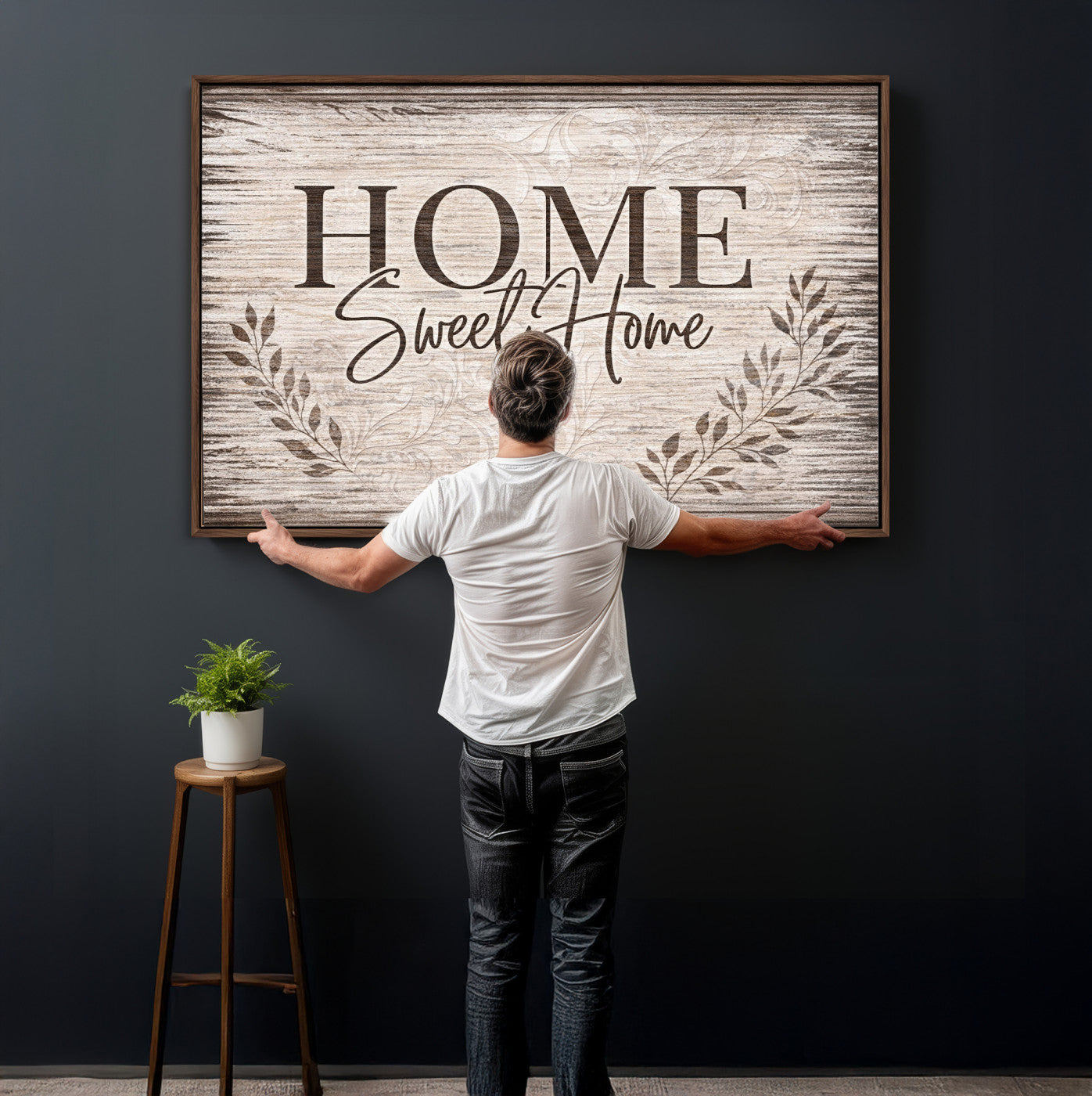 81157008S-MGV-CV-36X24 - Home Sweet Home Wall Art Canvas Print, Floral Farmhouse Sign, Rustic Neutral Entryway Bedroom Living Room Decor